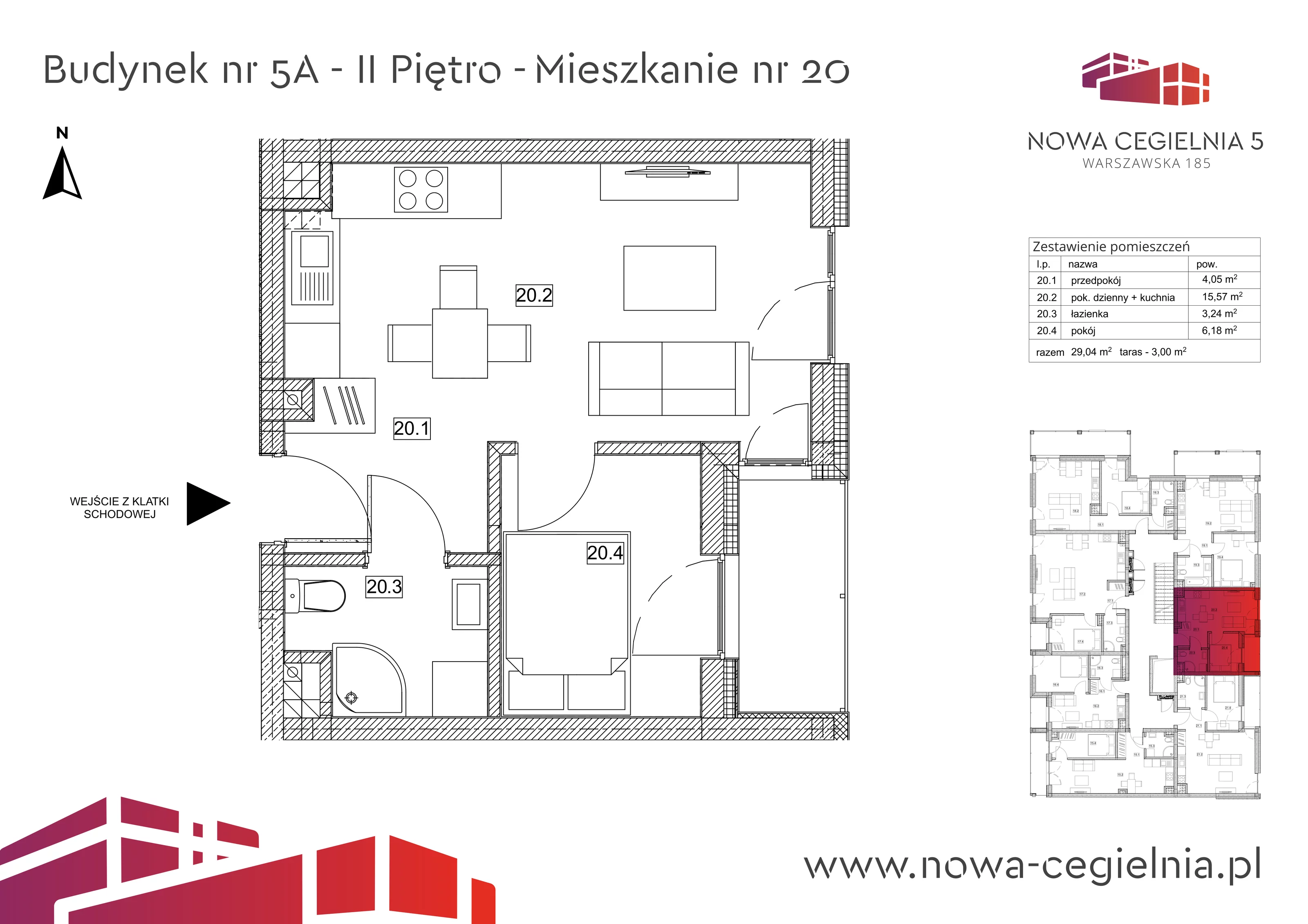 Mieszkanie 29,04 m², piętro 2, oferta nr 5A/M20, Nowa Cegielnia, Gorzów Wielkopolski, Janice, ul. Warszawska 185