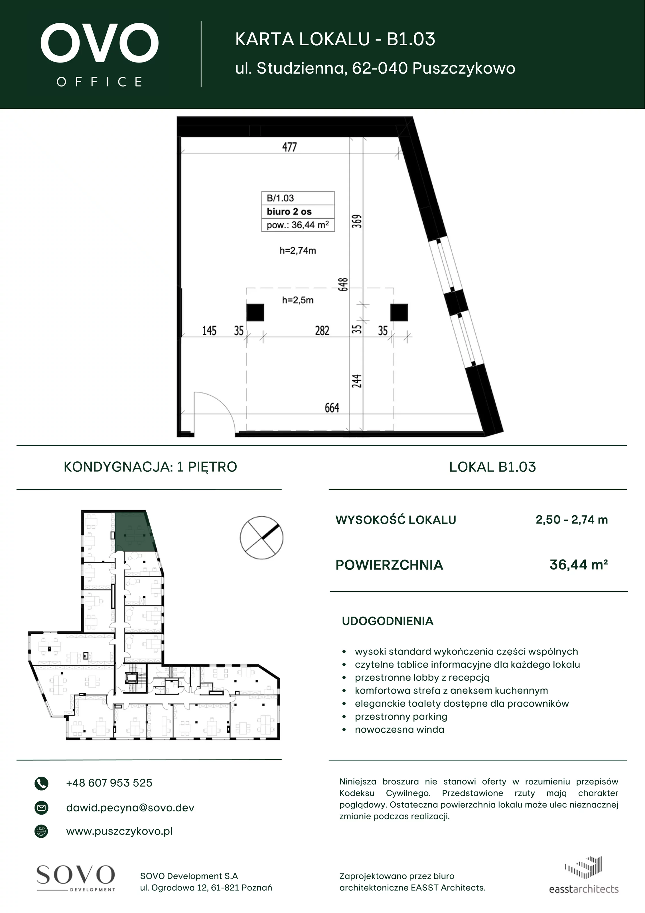 Biuro 36,44 m², oferta nr B/1/03, OVO Office, Puszczykowo, ul. Studzienna