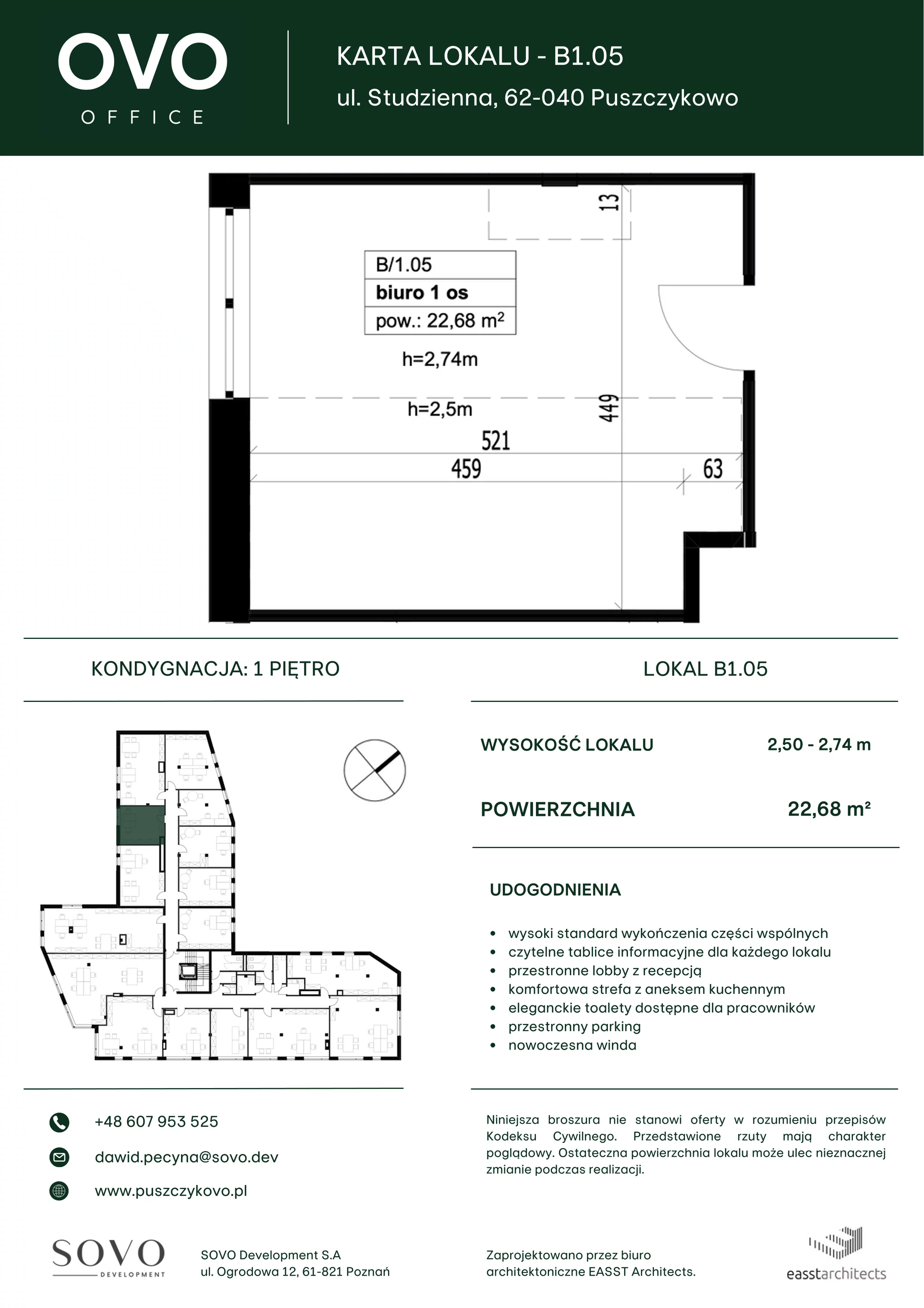 Biuro 22,68 m², oferta nr B/1/05, OVO Office, Puszczykowo, ul. Studzienna