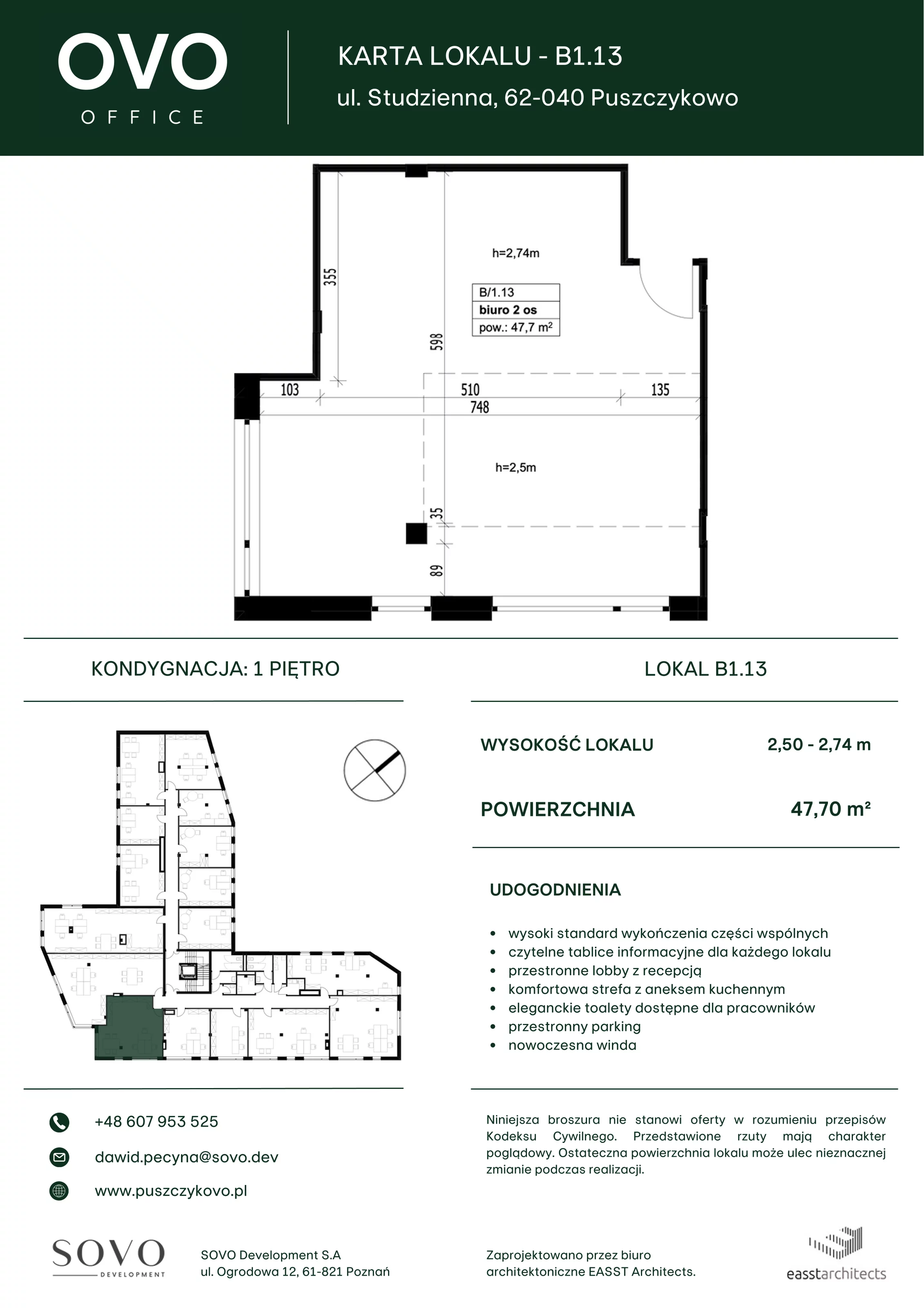 Biuro 47,70 m², oferta nr B/1/13, OVO Office, Puszczykowo, ul. Studzienna
