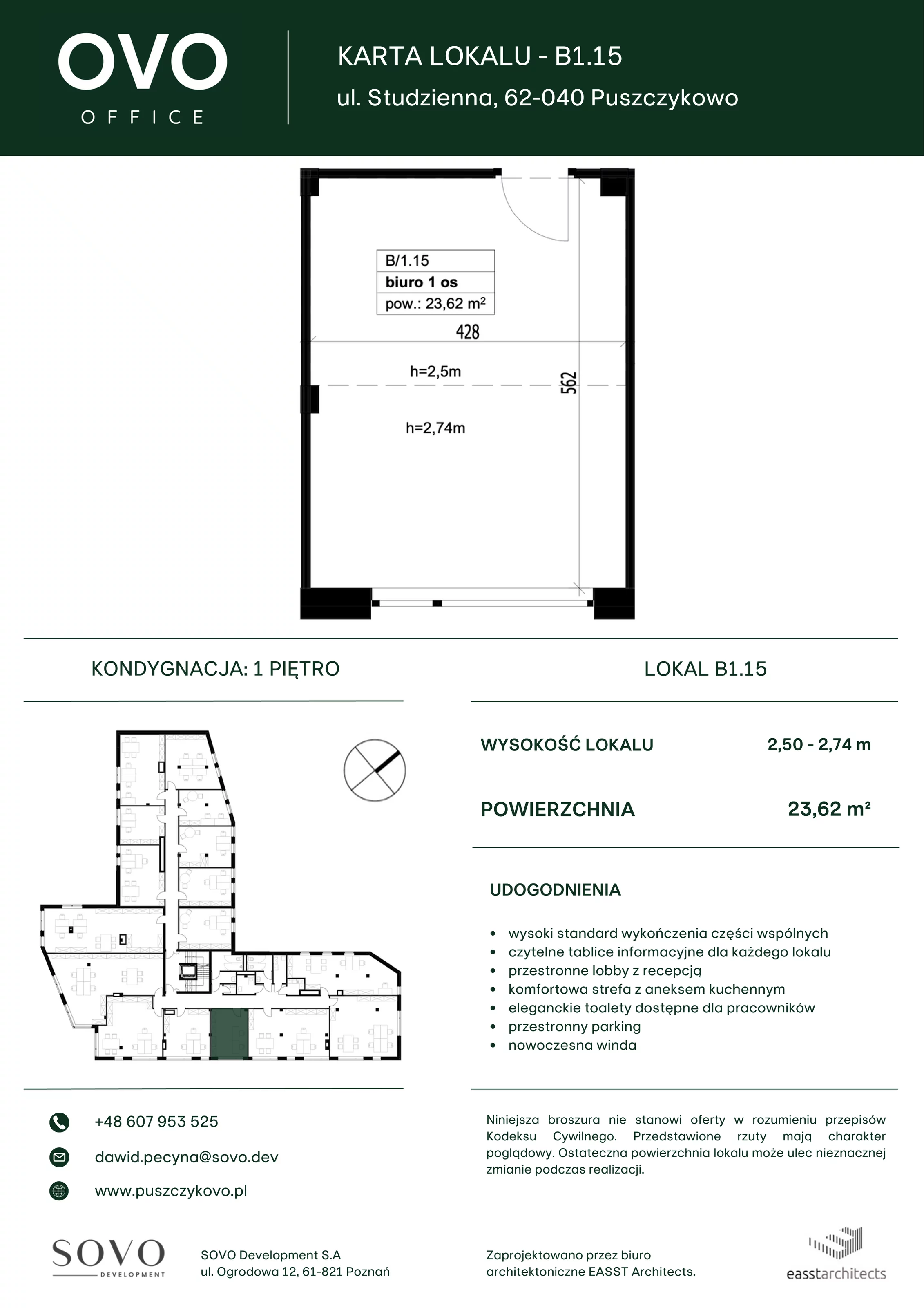 Biuro 23,62 m², oferta nr B/1/15, OVO Office, Puszczykowo, ul. Studzienna