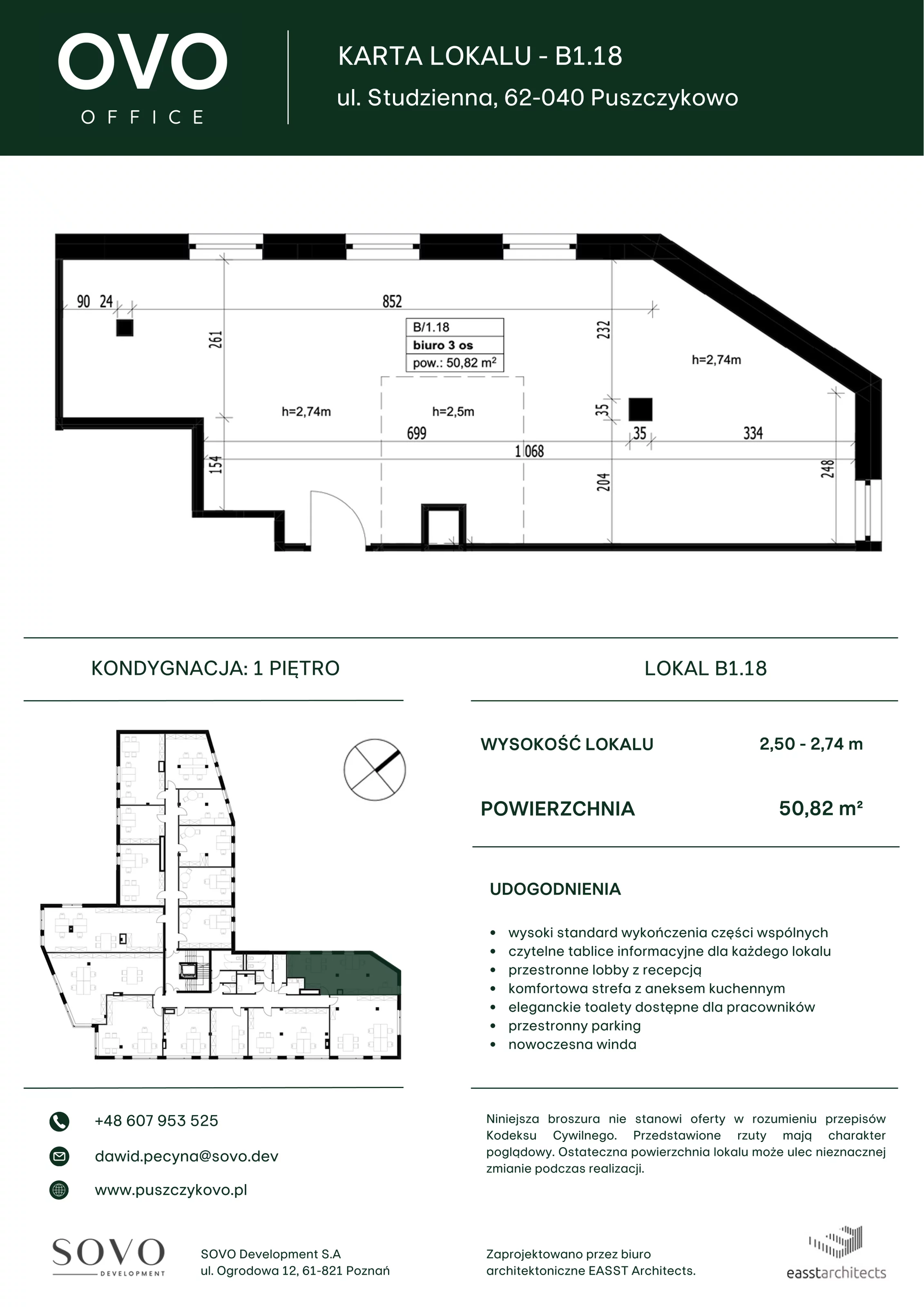 Biuro 50,82 m², oferta nr B/1/18, OVO Office, Puszczykowo, ul. Studzienna