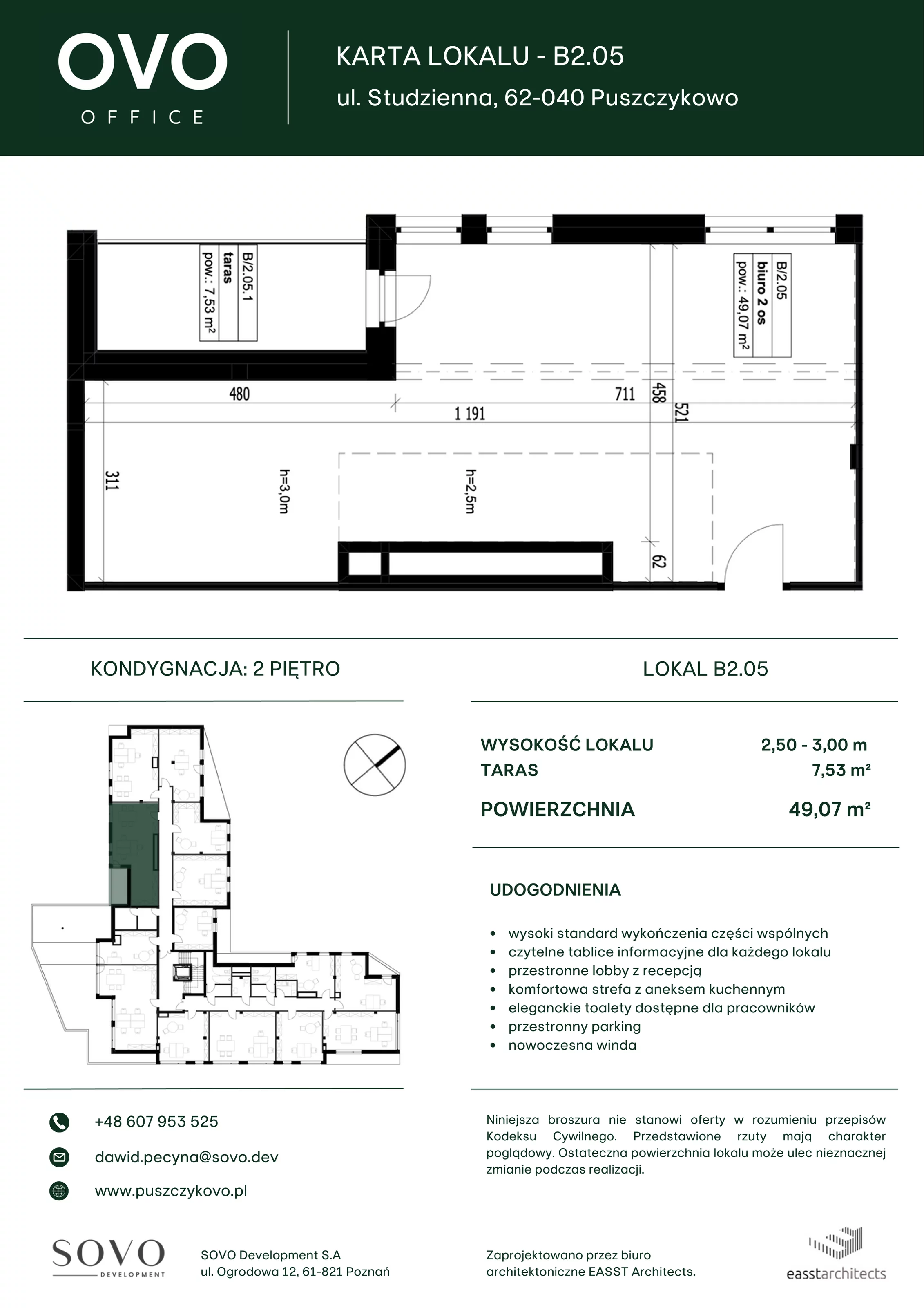 Biuro 49,07 m², oferta nr B/2/05, OVO Office, Puszczykowo, ul. Studzienna