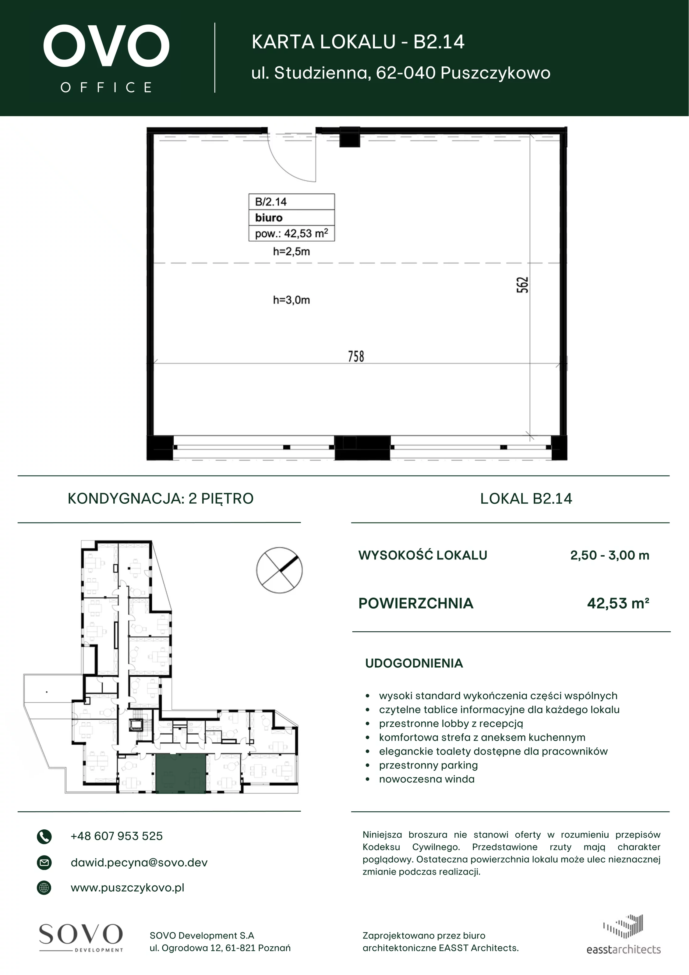 Biuro 42,53 m², oferta nr B/2/14, OVO Office, Puszczykowo, ul. Studzienna