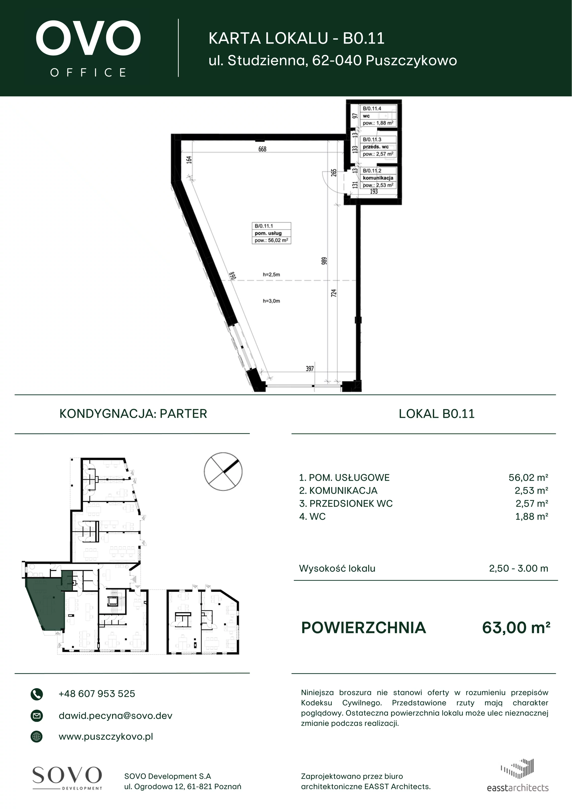 Lokal użytkowy 63,00 m², oferta nr B/0/11, OVO Office - lokale usługowe, Puszczykowo, ul. Studzienna