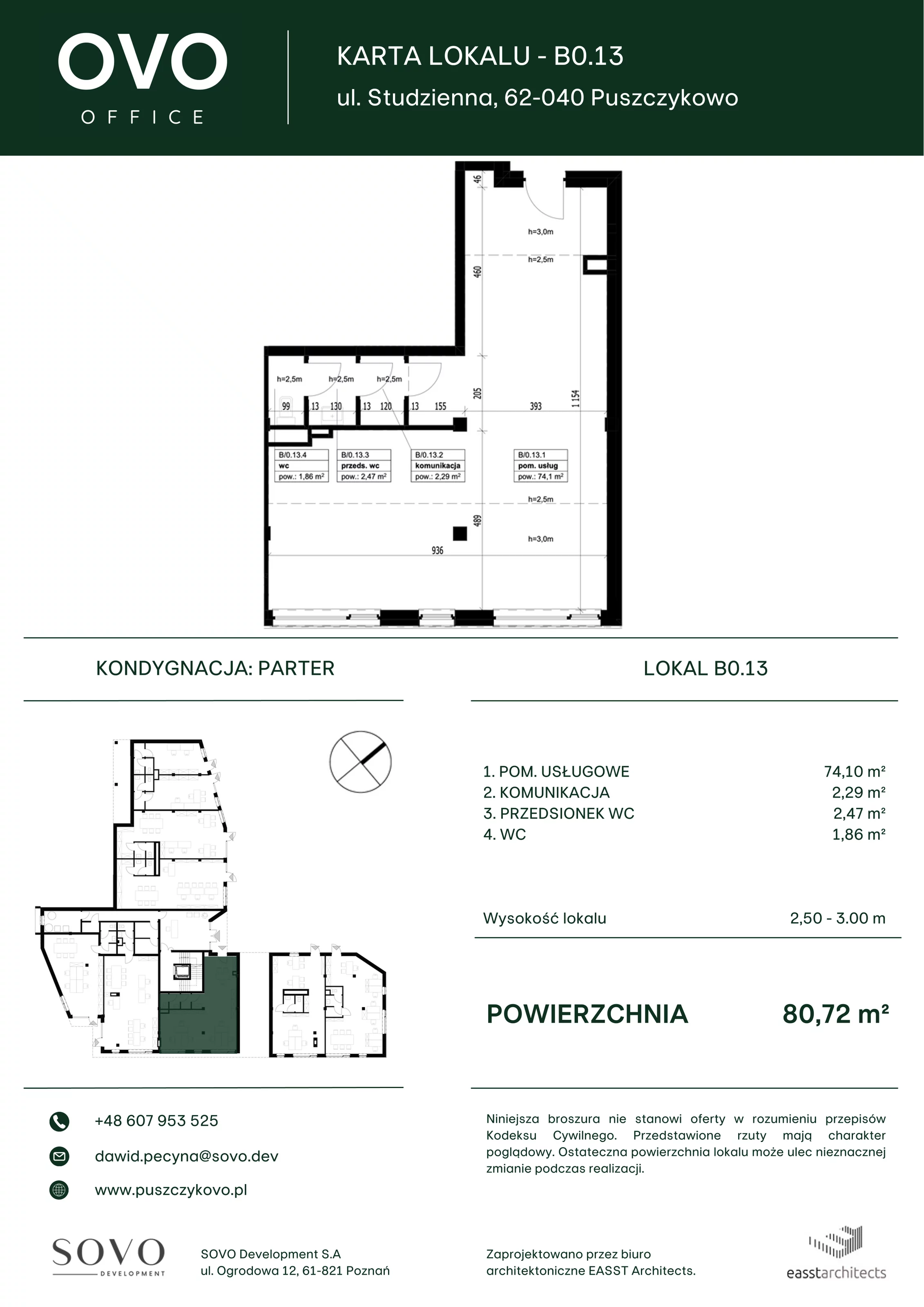 Lokal użytkowy 80,72 m², oferta nr B/0/13, OVO Office - lokale usługowe, Puszczykowo, ul. Studzienna