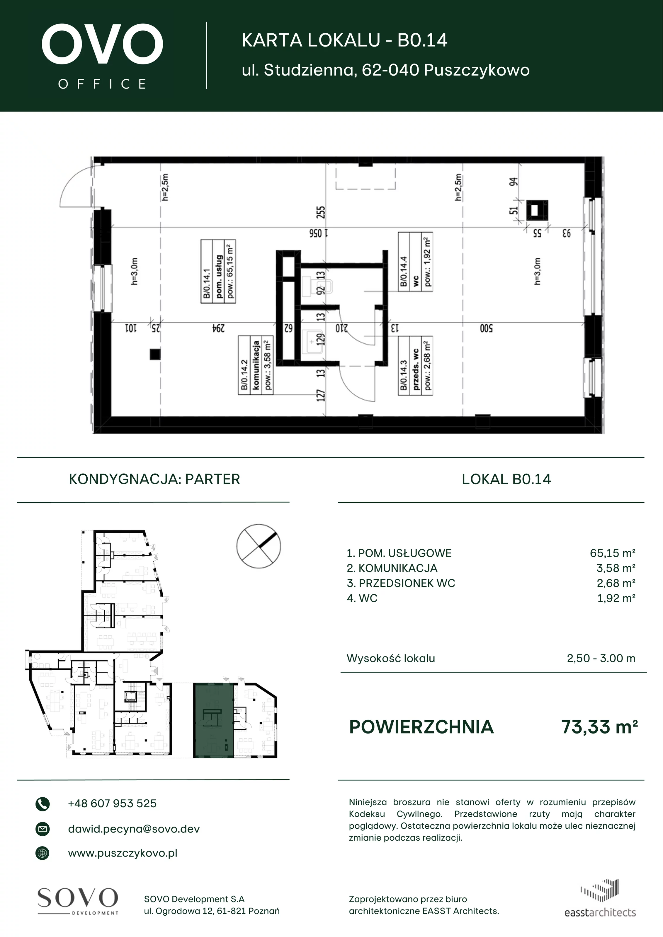 Lokal użytkowy 73,33 m², oferta nr B/0/14, OVO Office - lokale usługowe, Puszczykowo, ul. Studzienna