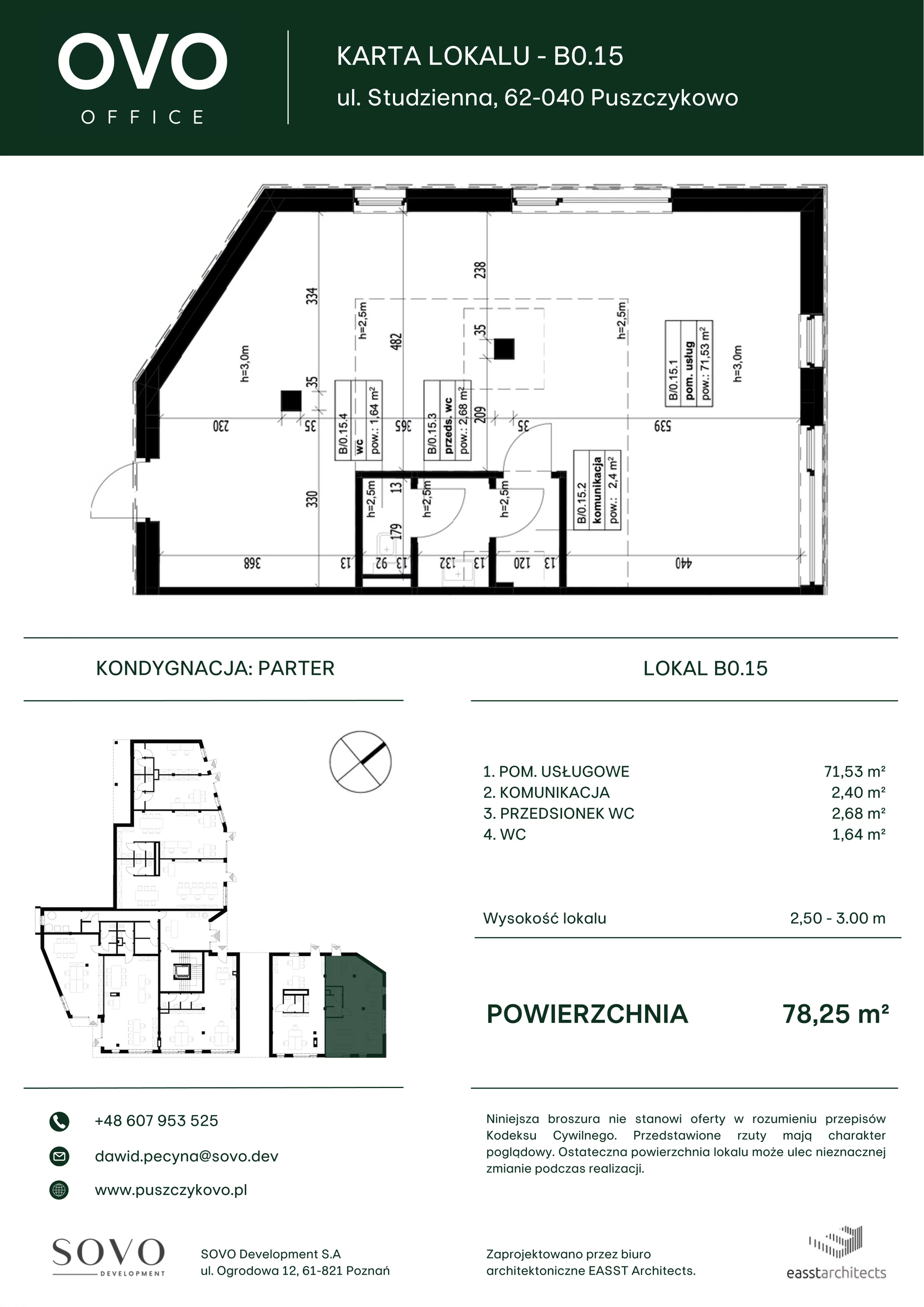 Lokal użytkowy 78,25 m², oferta nr B/0/15, OVO Office - lokale usługowe, Puszczykowo, ul. Studzienna