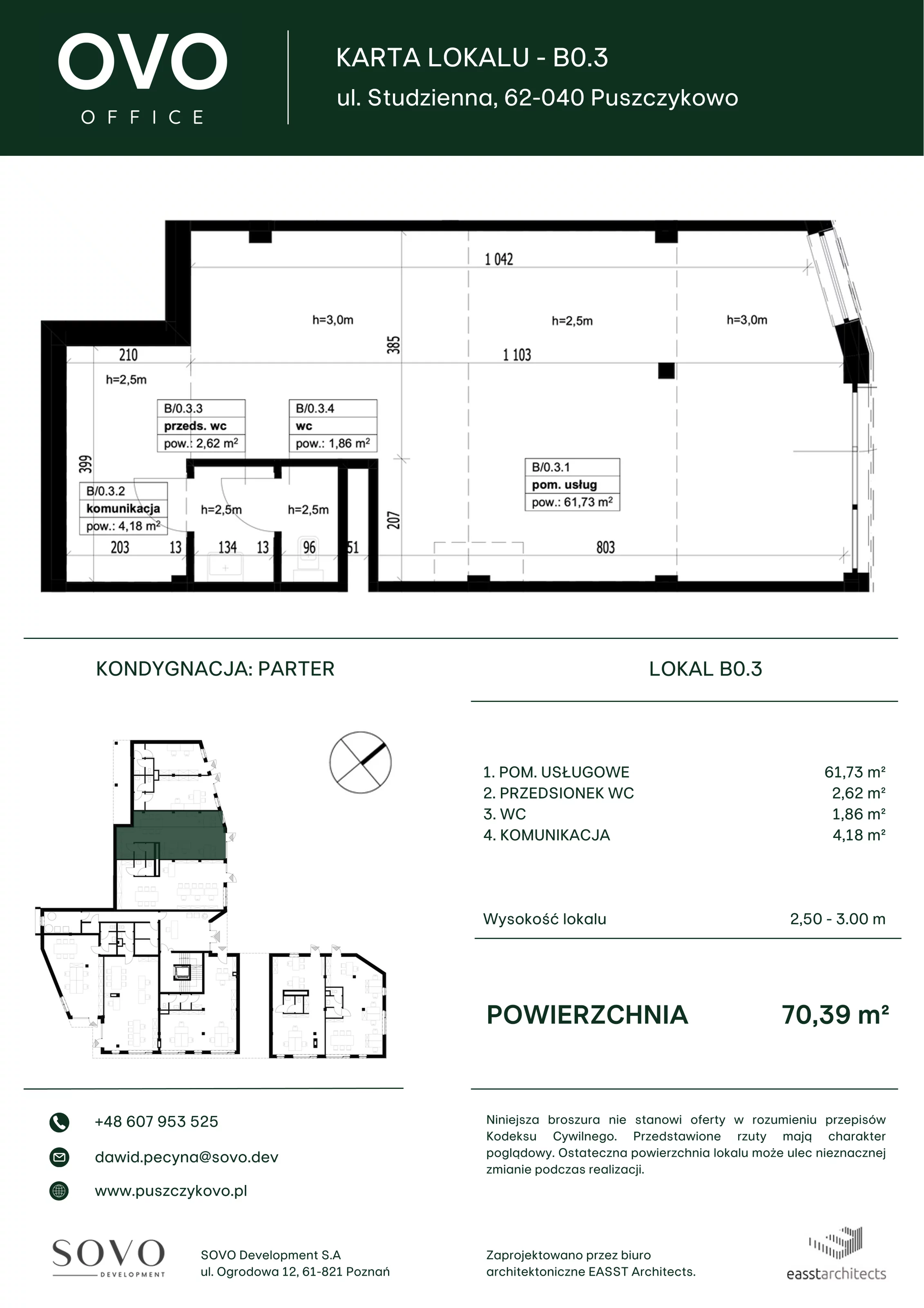 Lokal użytkowy 70,39 m², oferta nr B/0/3, OVO Office - lokale usługowe, Puszczykowo, ul. Studzienna