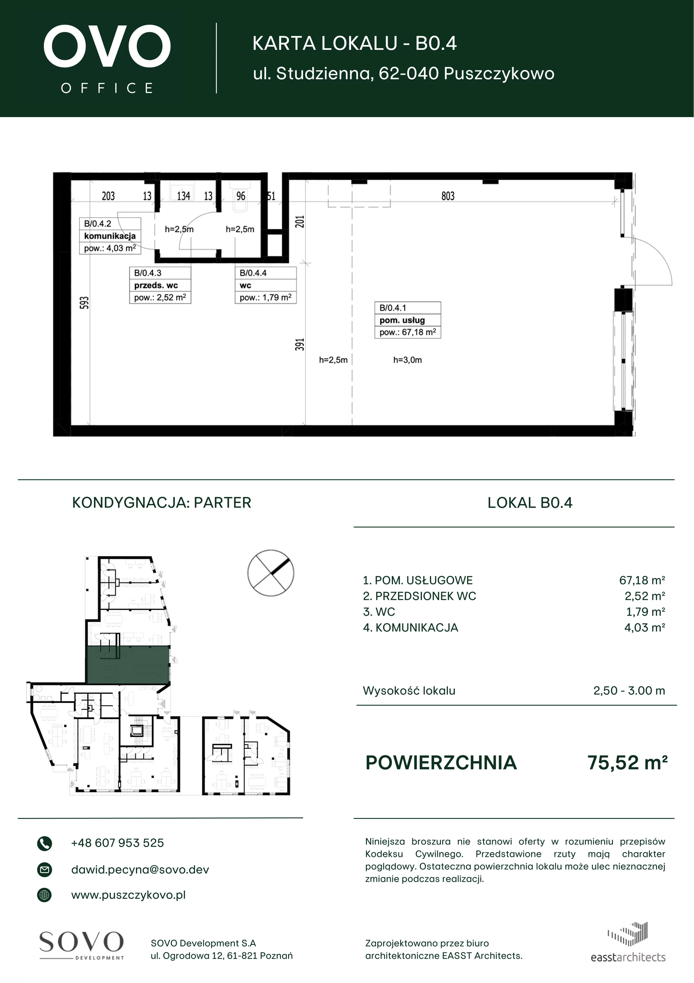 Lokal użytkowy 75,52 m², oferta nr B/0/4, OVO Office - lokale usługowe, Puszczykowo, ul. Studzienna