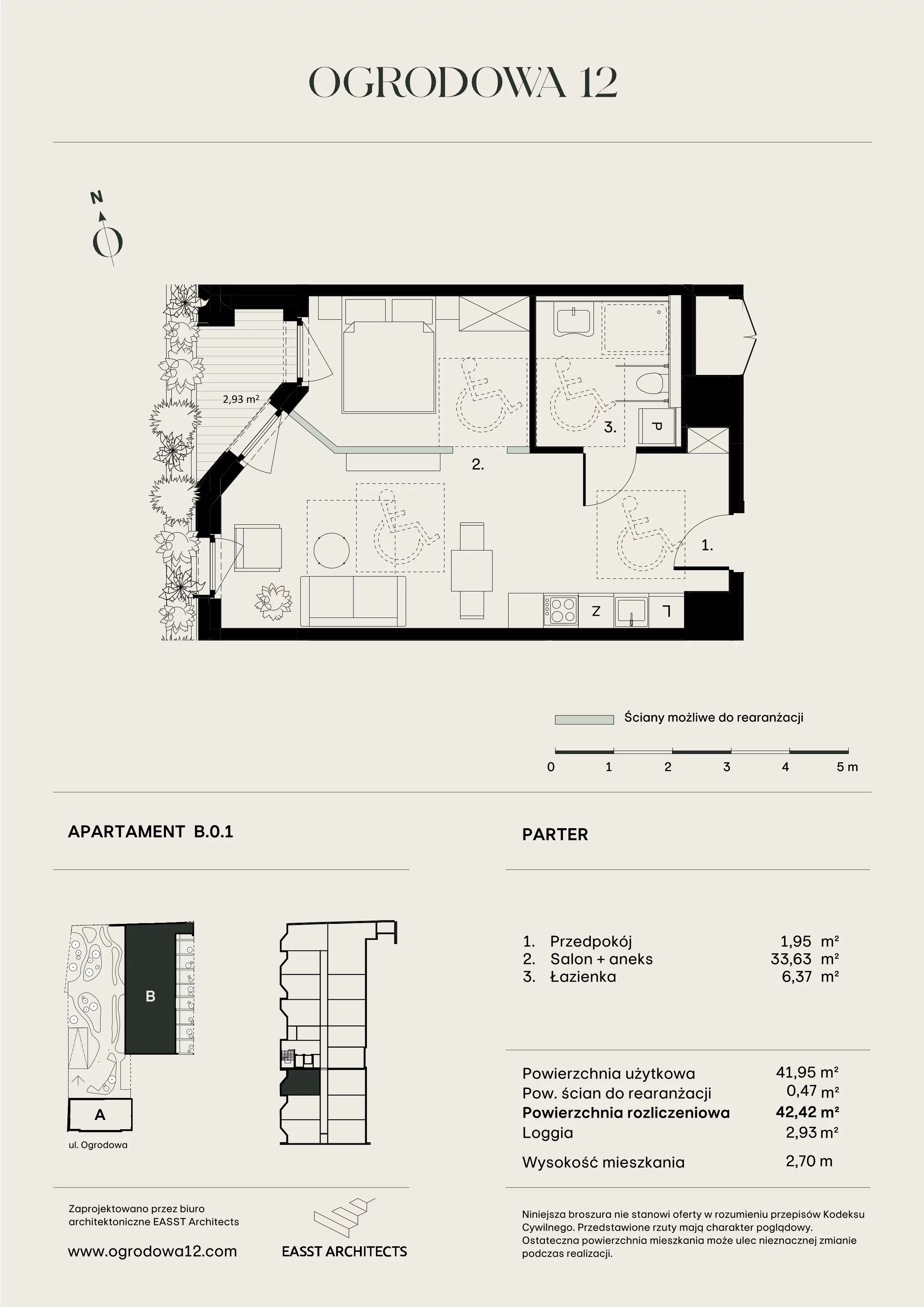 Mieszkanie 42,42 m², parter, oferta nr B/0/1, Ogrodowa 12, Poznań, Stare Miasto, Stare Miasto, ul. Ogrodowa 12