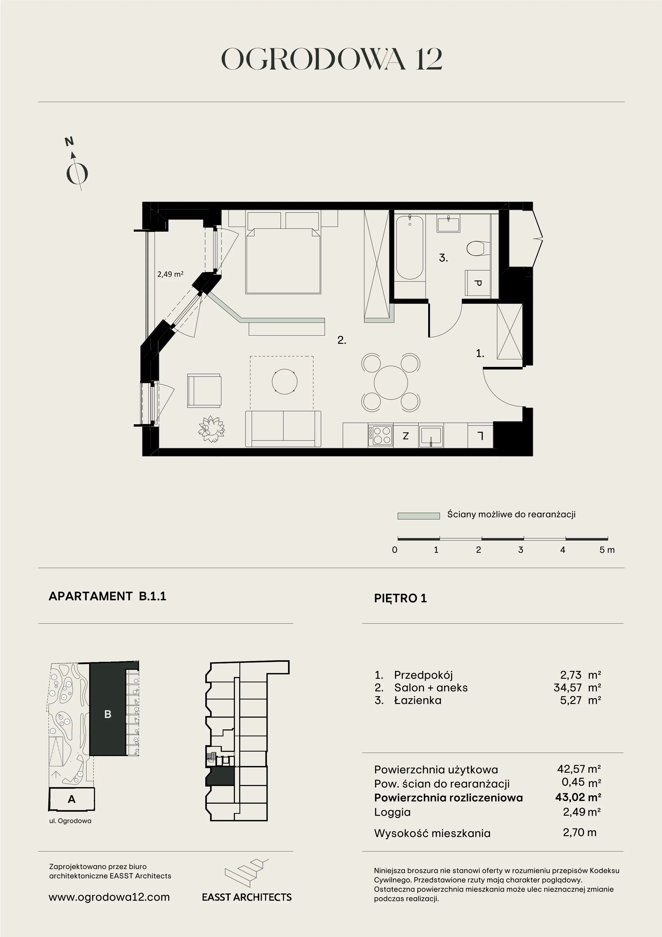 Mieszkanie 43,02 m², piętro 1, oferta nr B/1/1, Ogrodowa 12, Poznań, Stare Miasto, Stare Miasto, ul. Ogrodowa 12