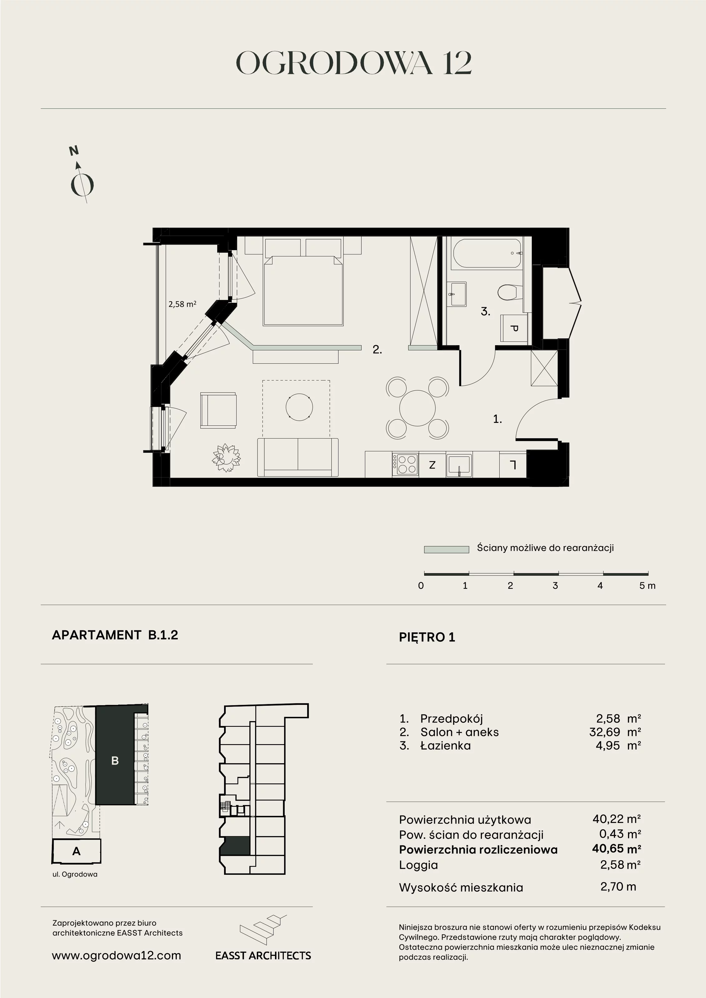 Mieszkanie 40,65 m², piętro 1, oferta nr B/1/2, Ogrodowa 12, Poznań, Stare Miasto, Stare Miasto, ul. Ogrodowa 12