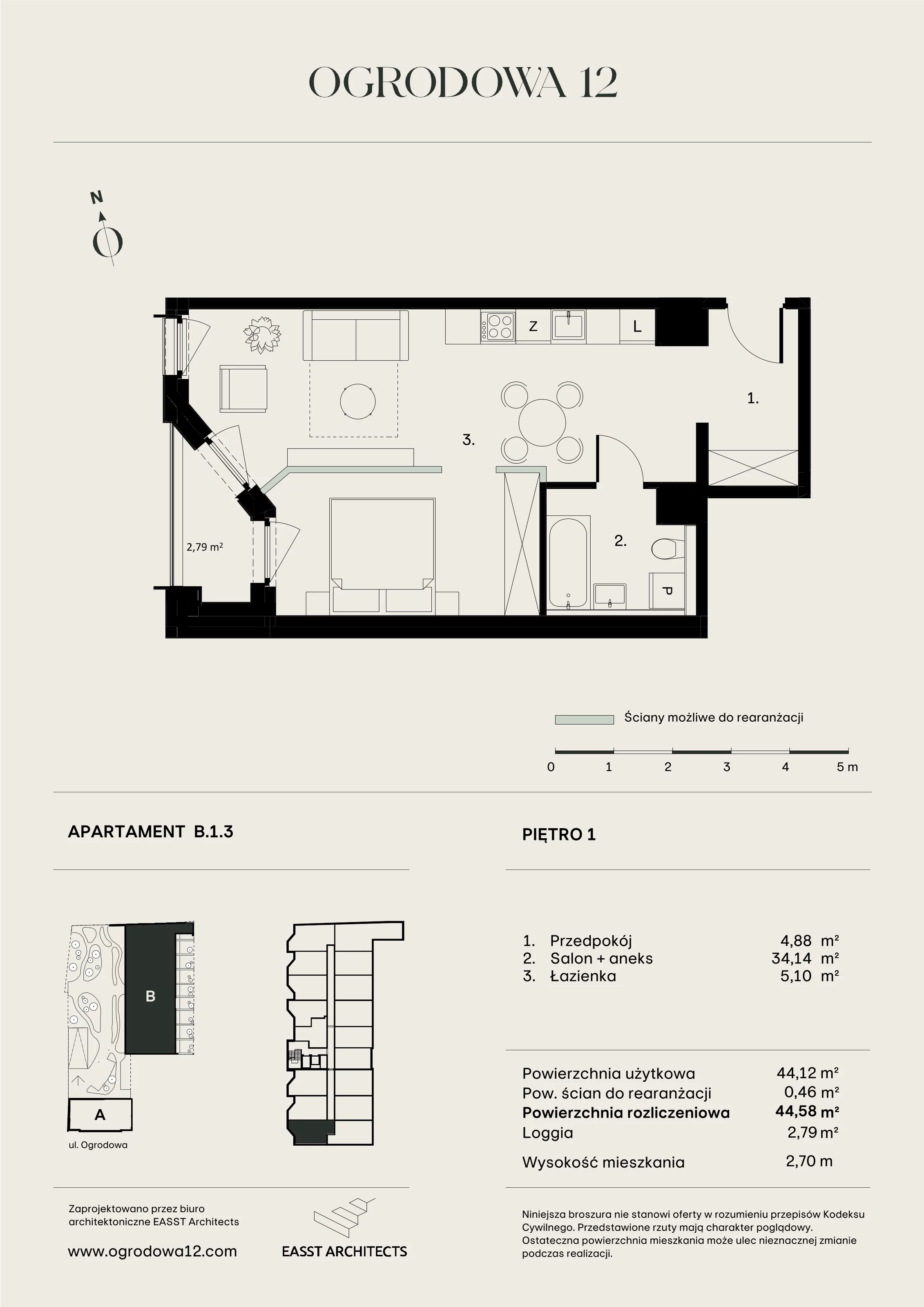 Mieszkanie 44,58 m², piętro 1, oferta nr B/1/3, Ogrodowa 12, Poznań, Stare Miasto, Stare Miasto, ul. Ogrodowa 12