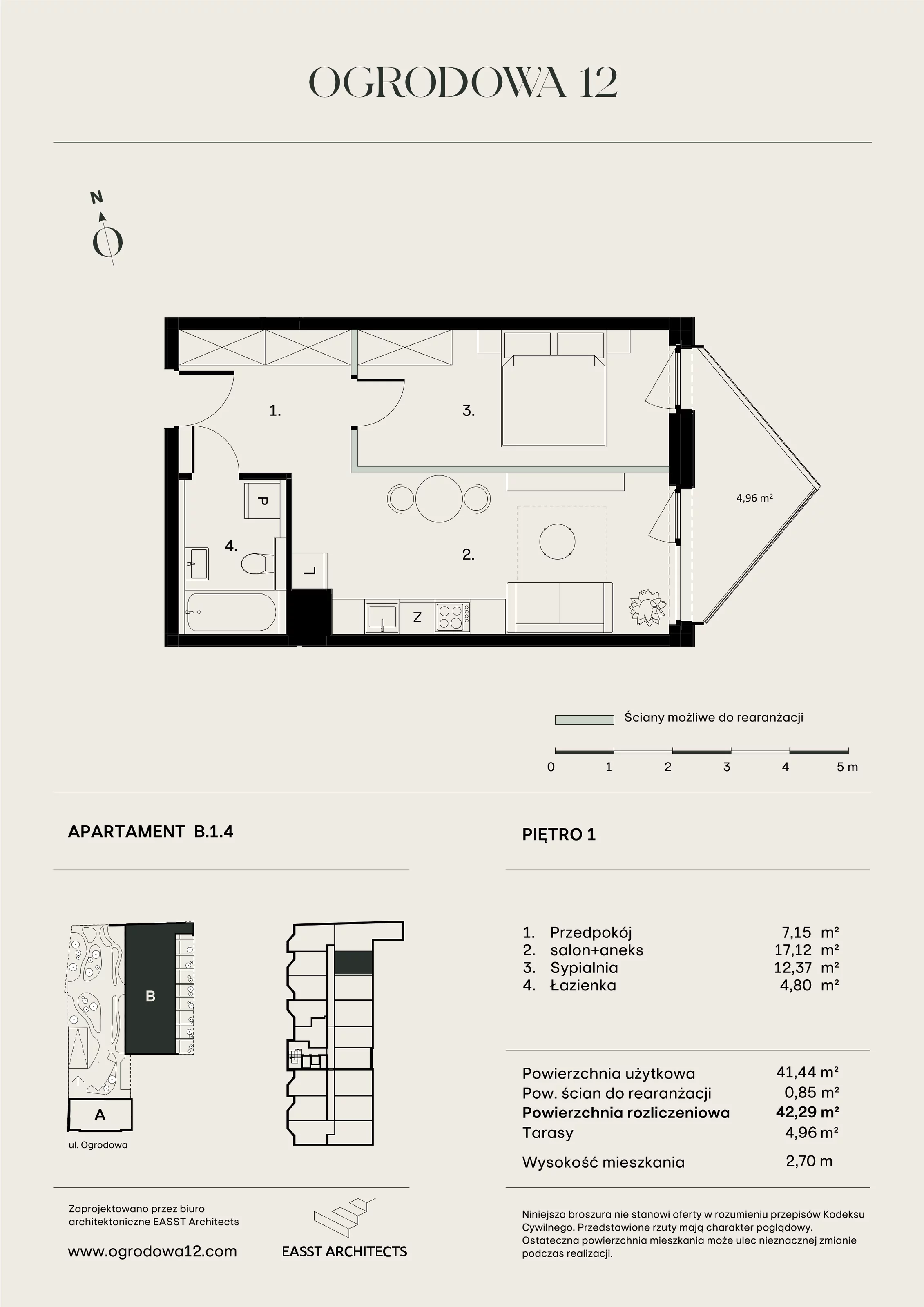 Mieszkanie 42,29 m², piętro 1, oferta nr B/1/4, Ogrodowa 12, Poznań, Stare Miasto, Stare Miasto, ul. Ogrodowa 12