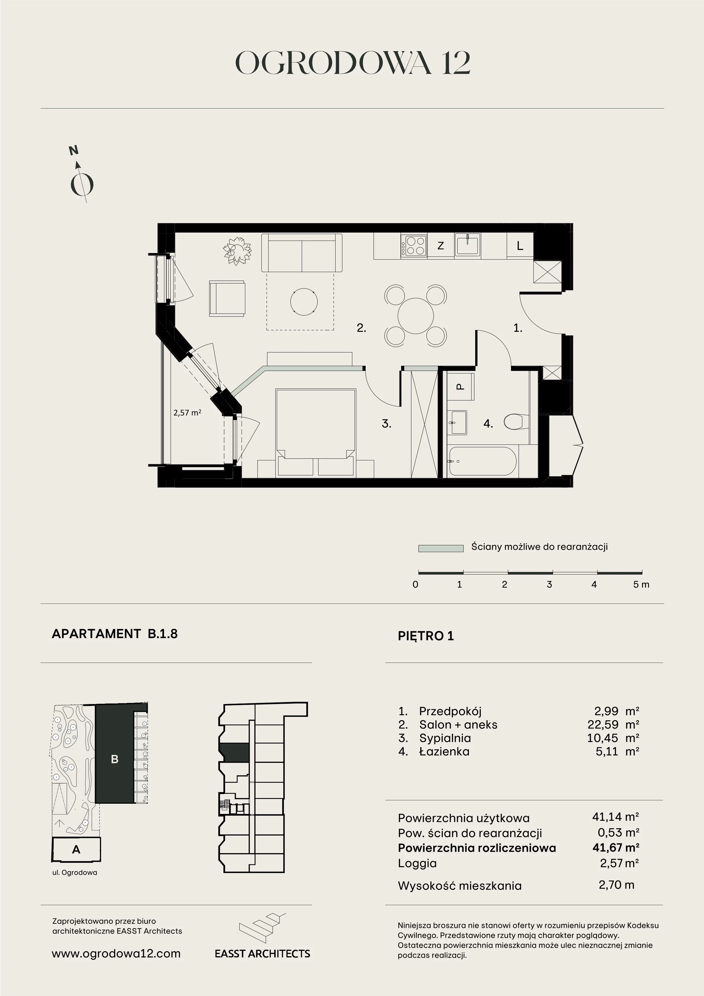 Mieszkanie 41,67 m², piętro 1, oferta nr B/1/8, Ogrodowa 12, Poznań, Stare Miasto, Stare Miasto, ul. Ogrodowa 12