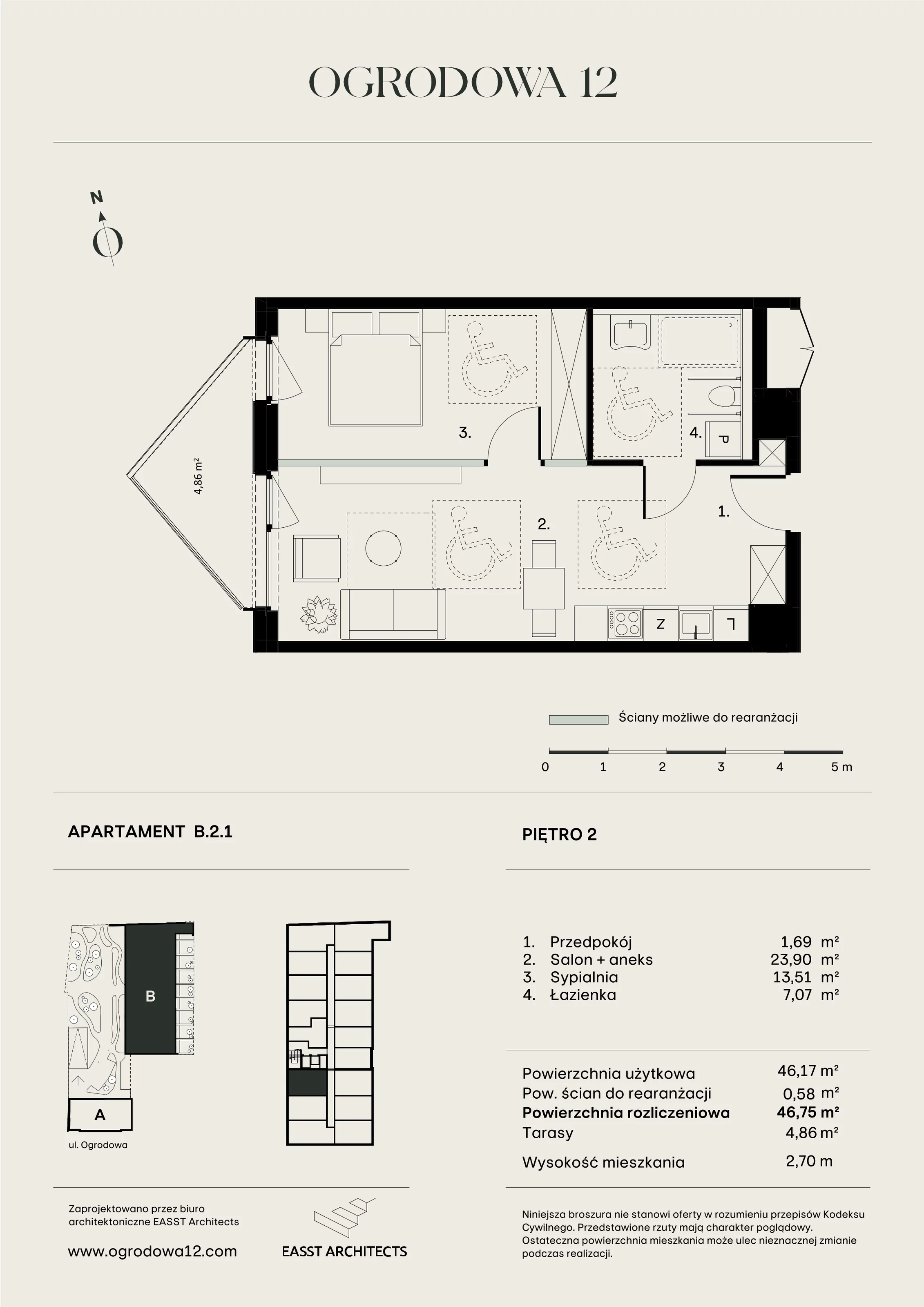 Mieszkanie 46,75 m², piętro 2, oferta nr B/2/1, Ogrodowa 12, Poznań, Stare Miasto, Stare Miasto, ul. Ogrodowa 12