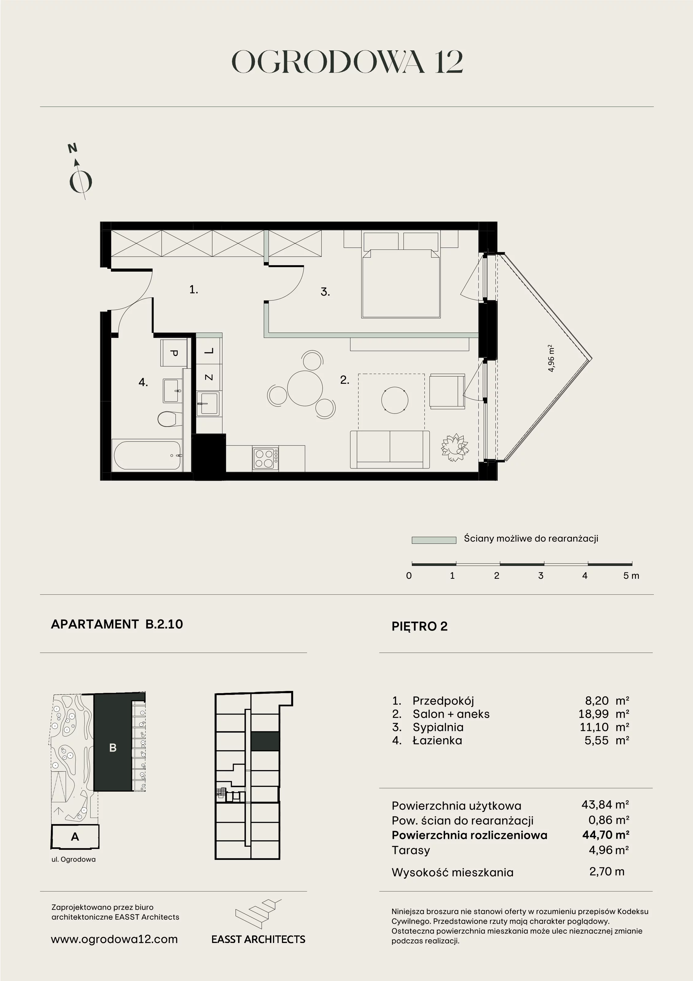 Mieszkanie 44,70 m², piętro 2, oferta nr B/2/10, Ogrodowa 12, Poznań, Stare Miasto, Stare Miasto, ul. Ogrodowa 12