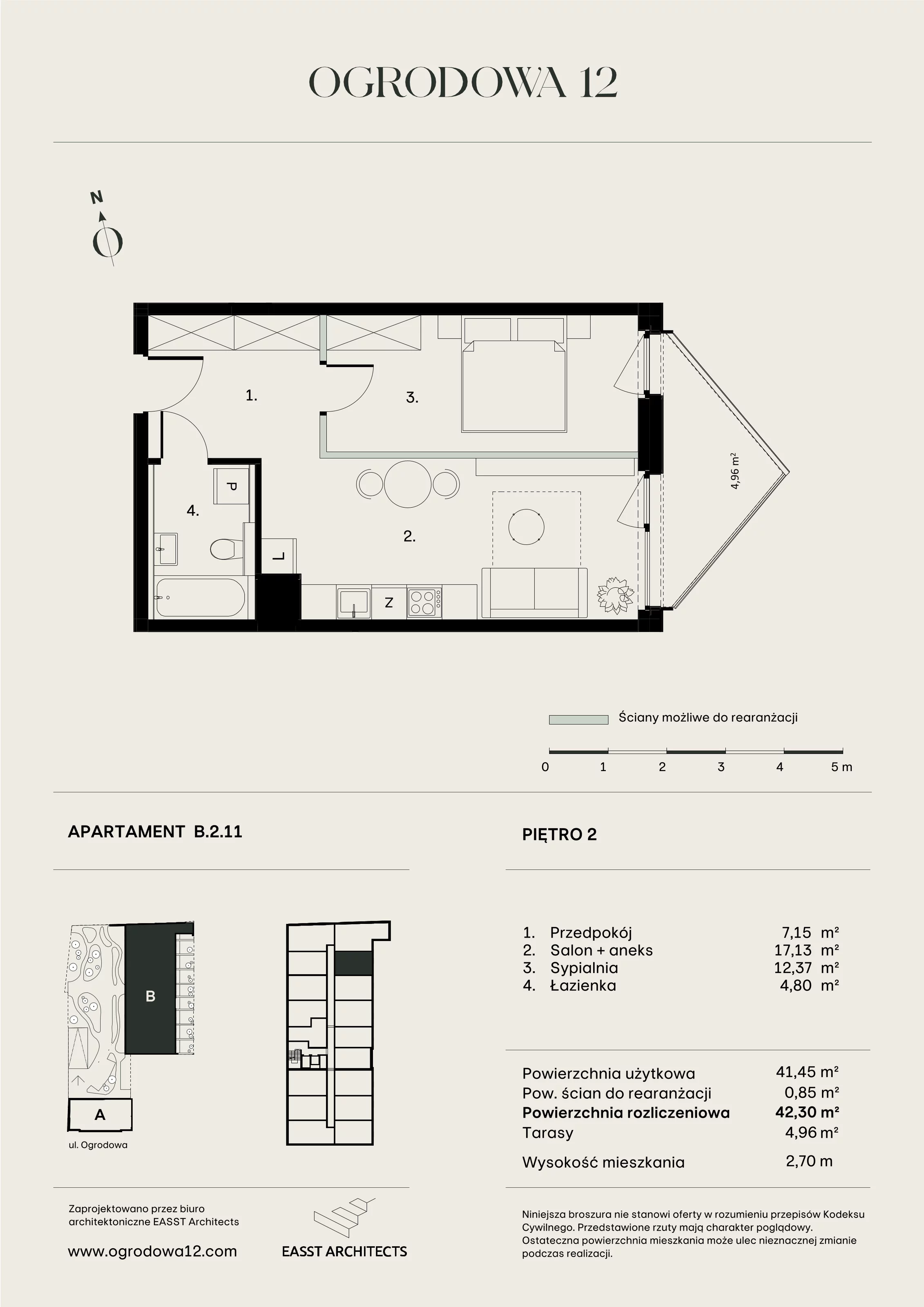 Mieszkanie 42,30 m², piętro 2, oferta nr B/2/11, Ogrodowa 12, Poznań, Stare Miasto, Stare Miasto, ul. Ogrodowa 12