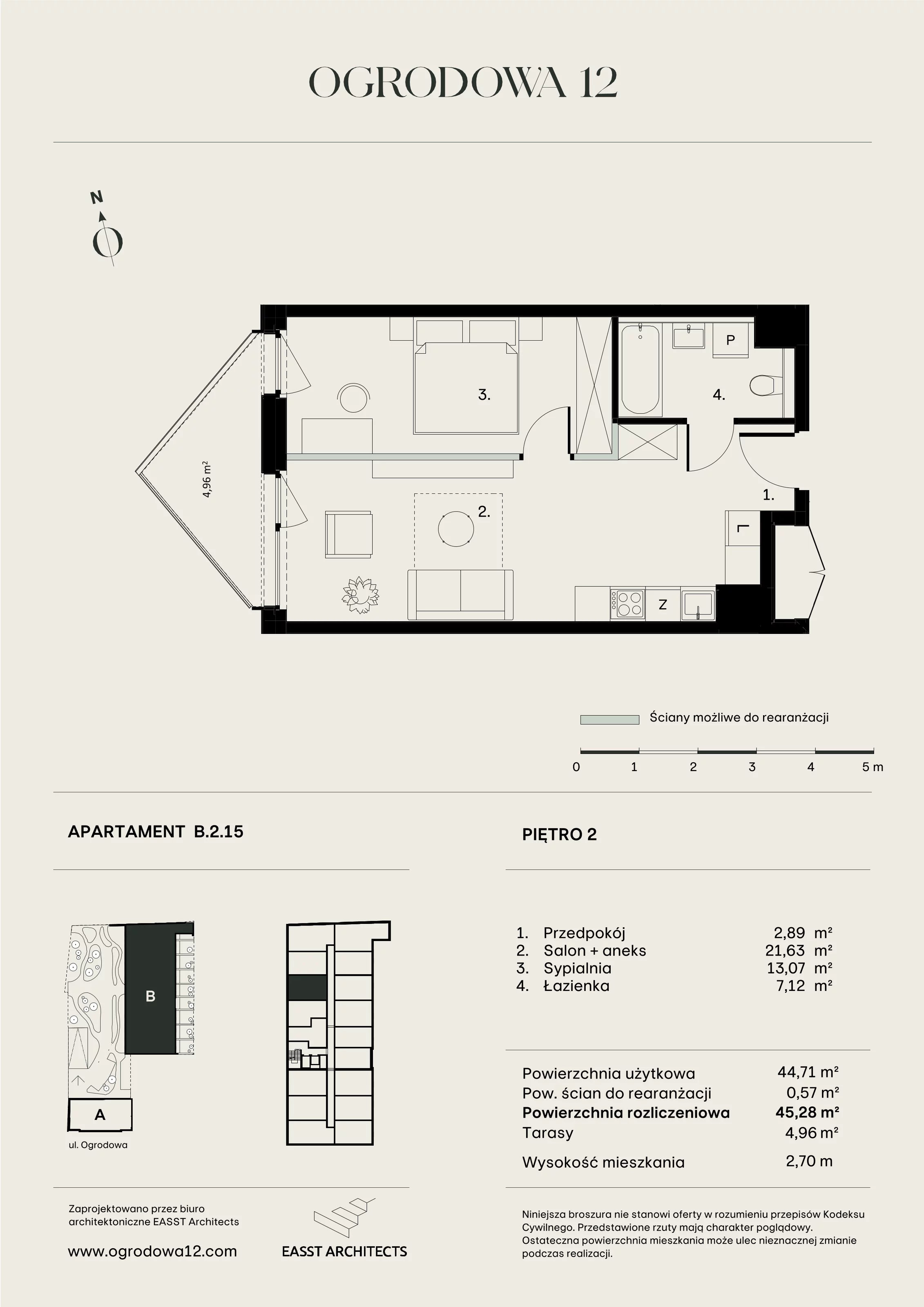 Mieszkanie 45,28 m², piętro 2, oferta nr B/2/15, Ogrodowa 12, Poznań, Stare Miasto, Stare Miasto, ul. Ogrodowa 12