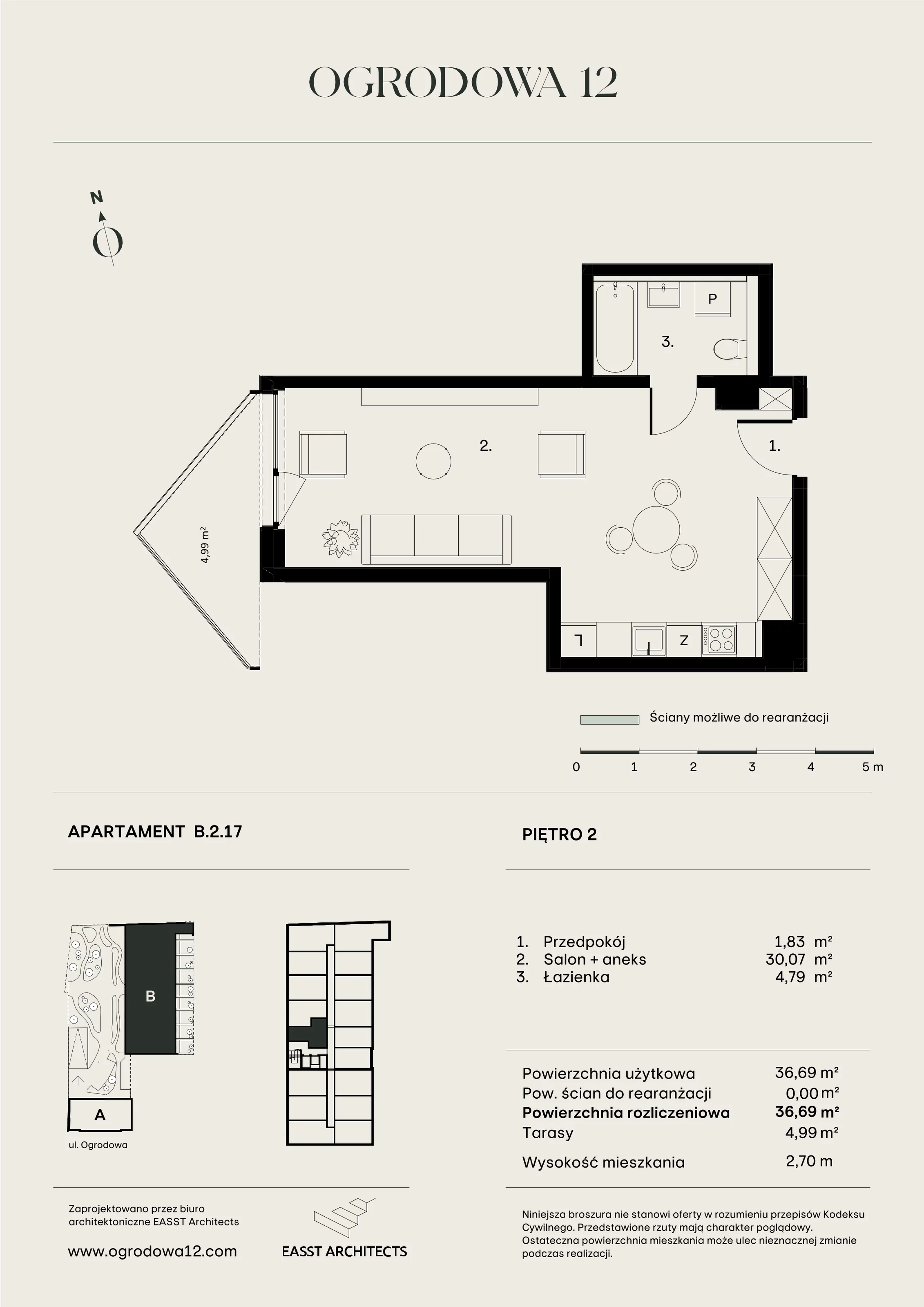 Mieszkanie 36,69 m², piętro 2, oferta nr B/2/17, Ogrodowa 12, Poznań, Stare Miasto, Stare Miasto, ul. Ogrodowa 12