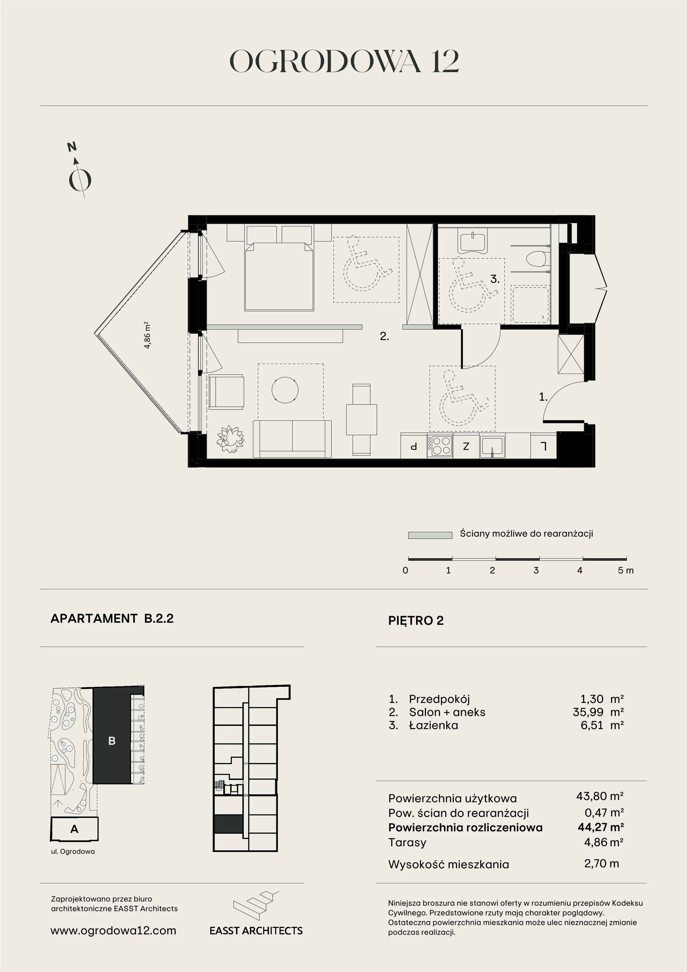 Mieszkanie 44,27 m², piętro 2, oferta nr B/2/2, Ogrodowa 12, Poznań, Stare Miasto, Stare Miasto, ul. Ogrodowa 12