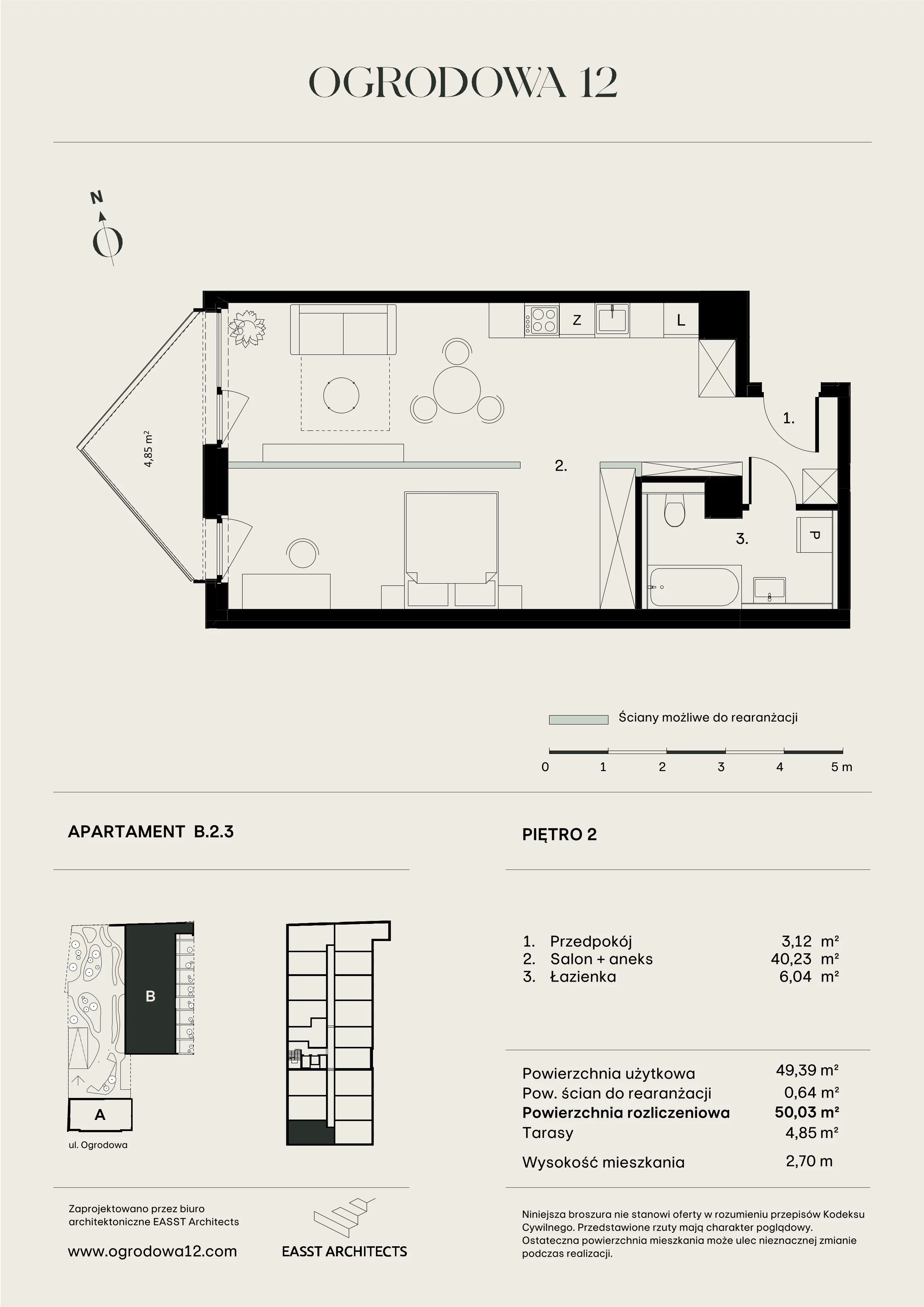 Mieszkanie 50,03 m², piętro 2, oferta nr B/2/3, Ogrodowa 12, Poznań, Stare Miasto, Stare Miasto, ul. Ogrodowa 12