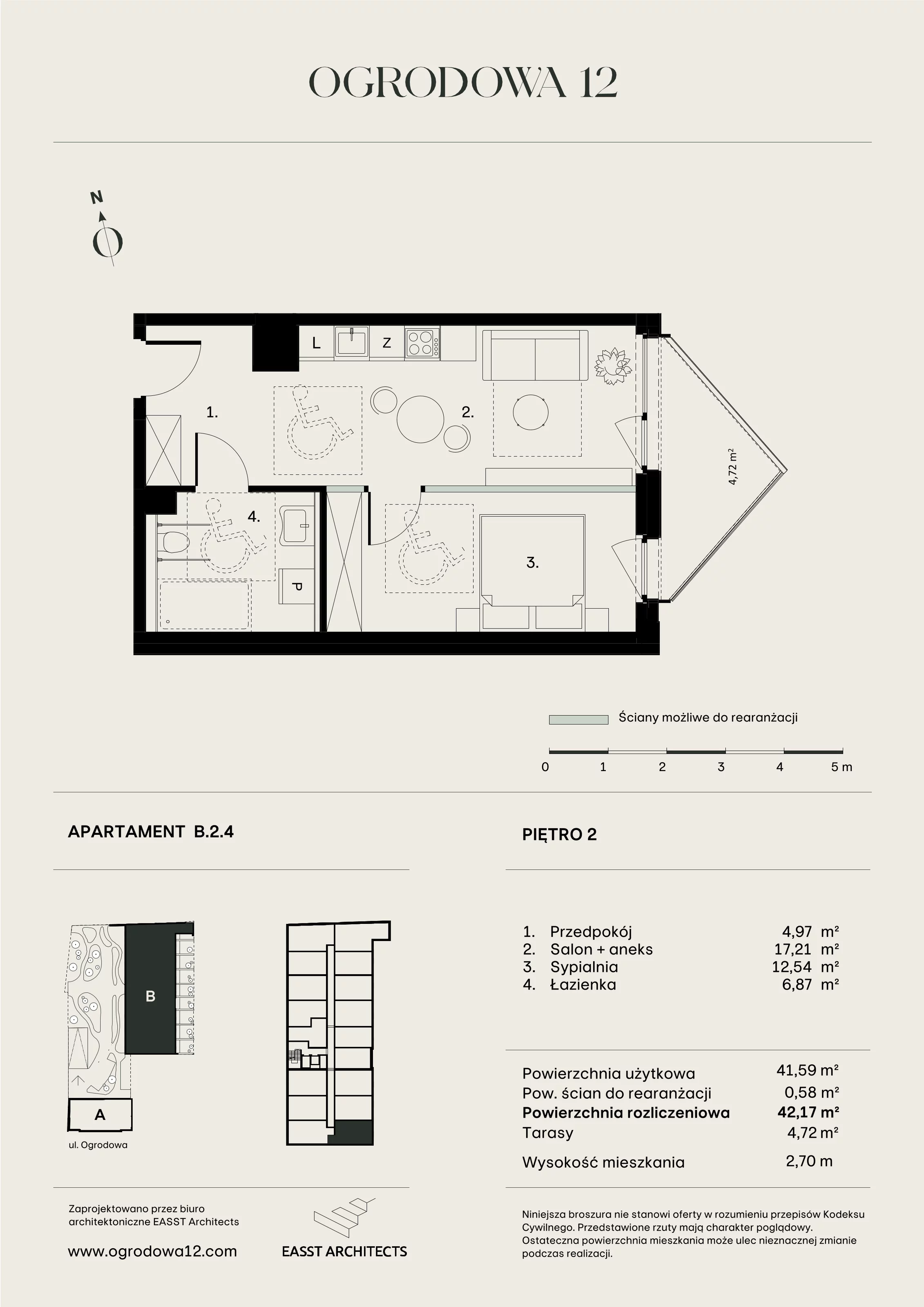 Mieszkanie 42,17 m², piętro 2, oferta nr B/2/4, Ogrodowa 12, Poznań, Stare Miasto, Stare Miasto, ul. Ogrodowa 12