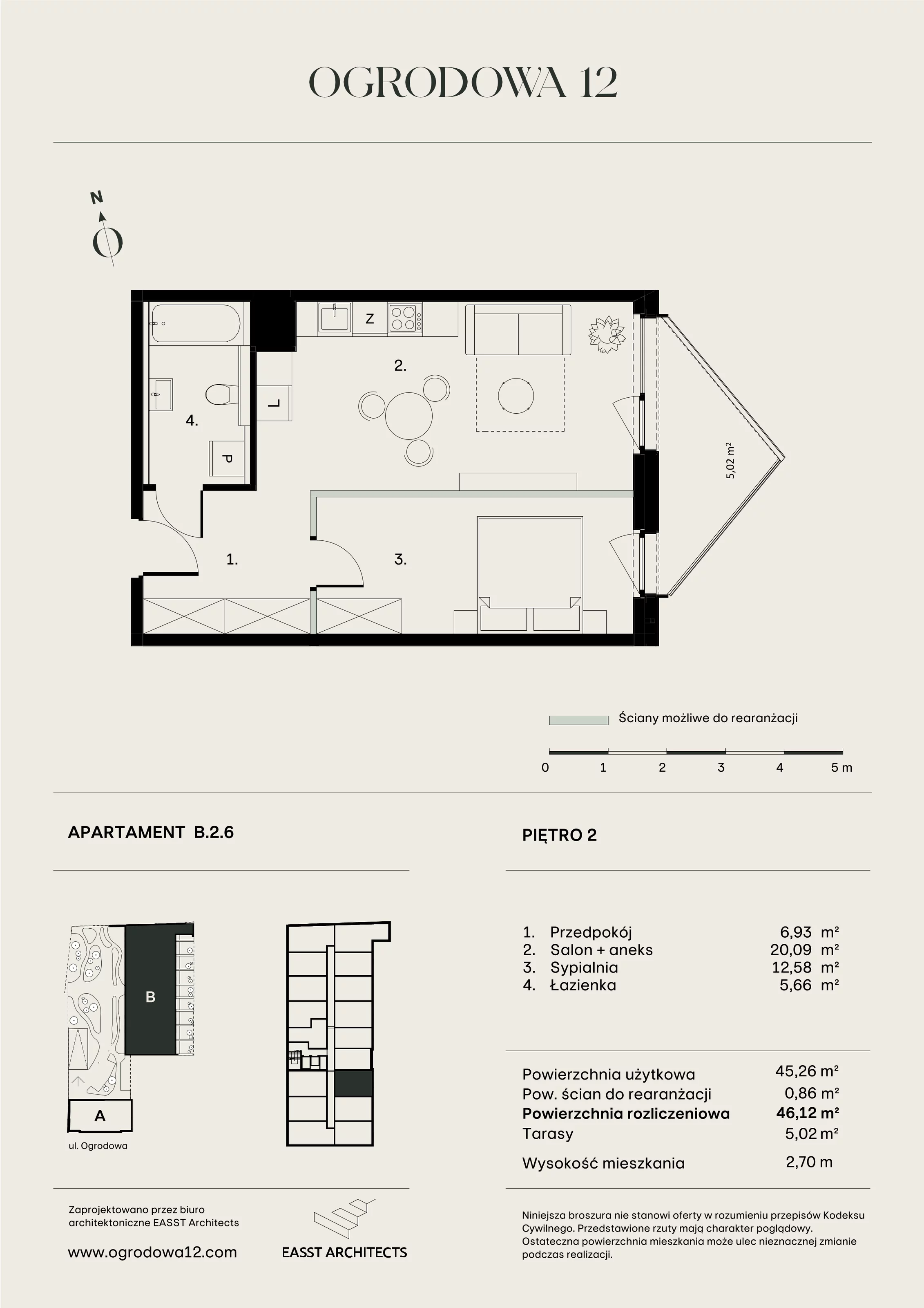 Mieszkanie 46,12 m², piętro 2, oferta nr B/2/6, Ogrodowa 12, Poznań, Stare Miasto, Stare Miasto, ul. Ogrodowa 12