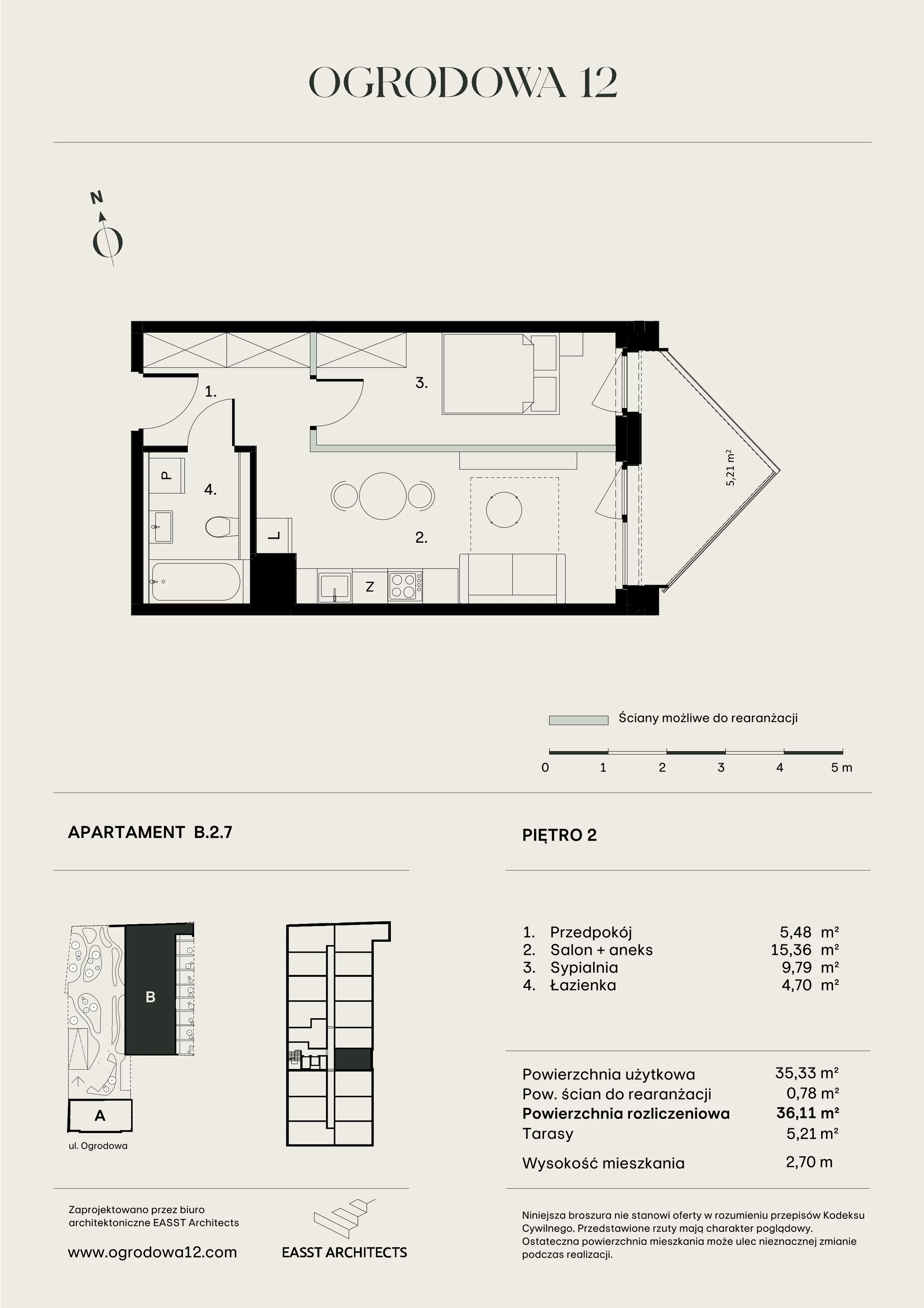 Mieszkanie 36,11 m², piętro 2, oferta nr B/2/7, Ogrodowa 12, Poznań, Stare Miasto, Stare Miasto, ul. Ogrodowa 12