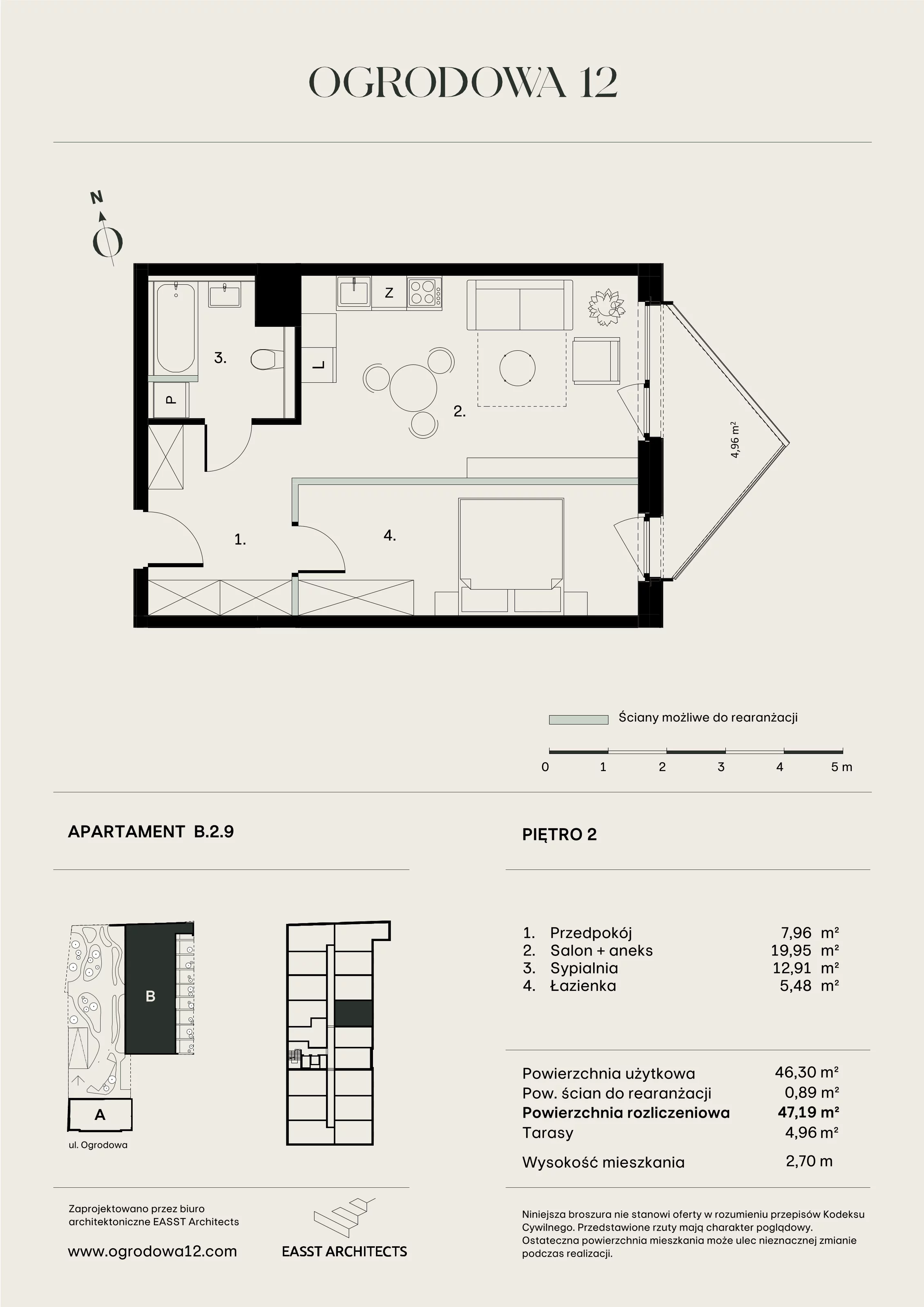 Mieszkanie 47,19 m², piętro 2, oferta nr B/2/9, Ogrodowa 12, Poznań, Stare Miasto, Stare Miasto, ul. Ogrodowa 12