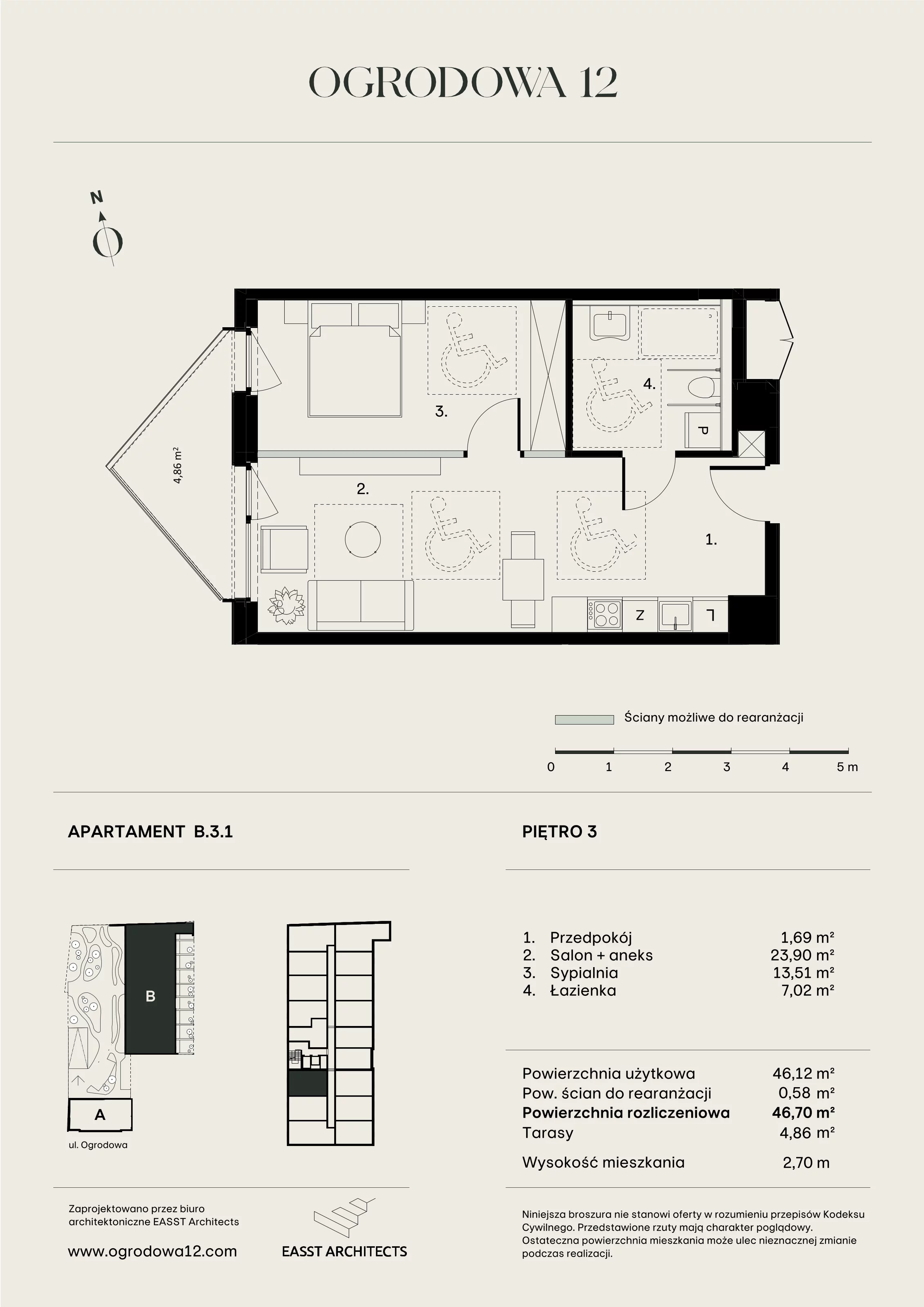 Mieszkanie 46,70 m², piętro 3, oferta nr B/3/1, Ogrodowa 12, Poznań, Stare Miasto, Stare Miasto, ul. Ogrodowa 12