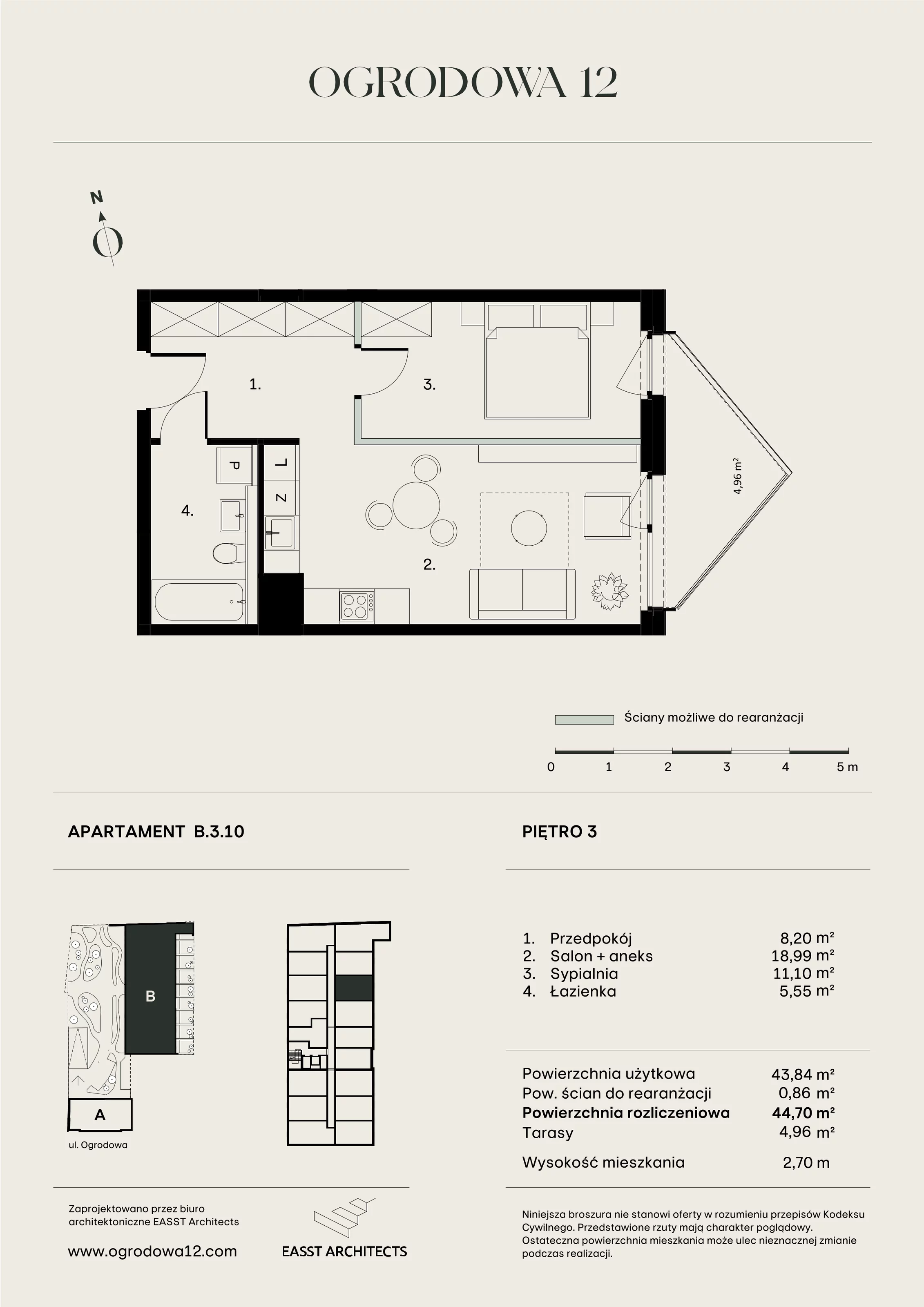 Mieszkanie 44,70 m², piętro 3, oferta nr B/3/10, Ogrodowa 12, Poznań, Stare Miasto, Stare Miasto, ul. Ogrodowa 12