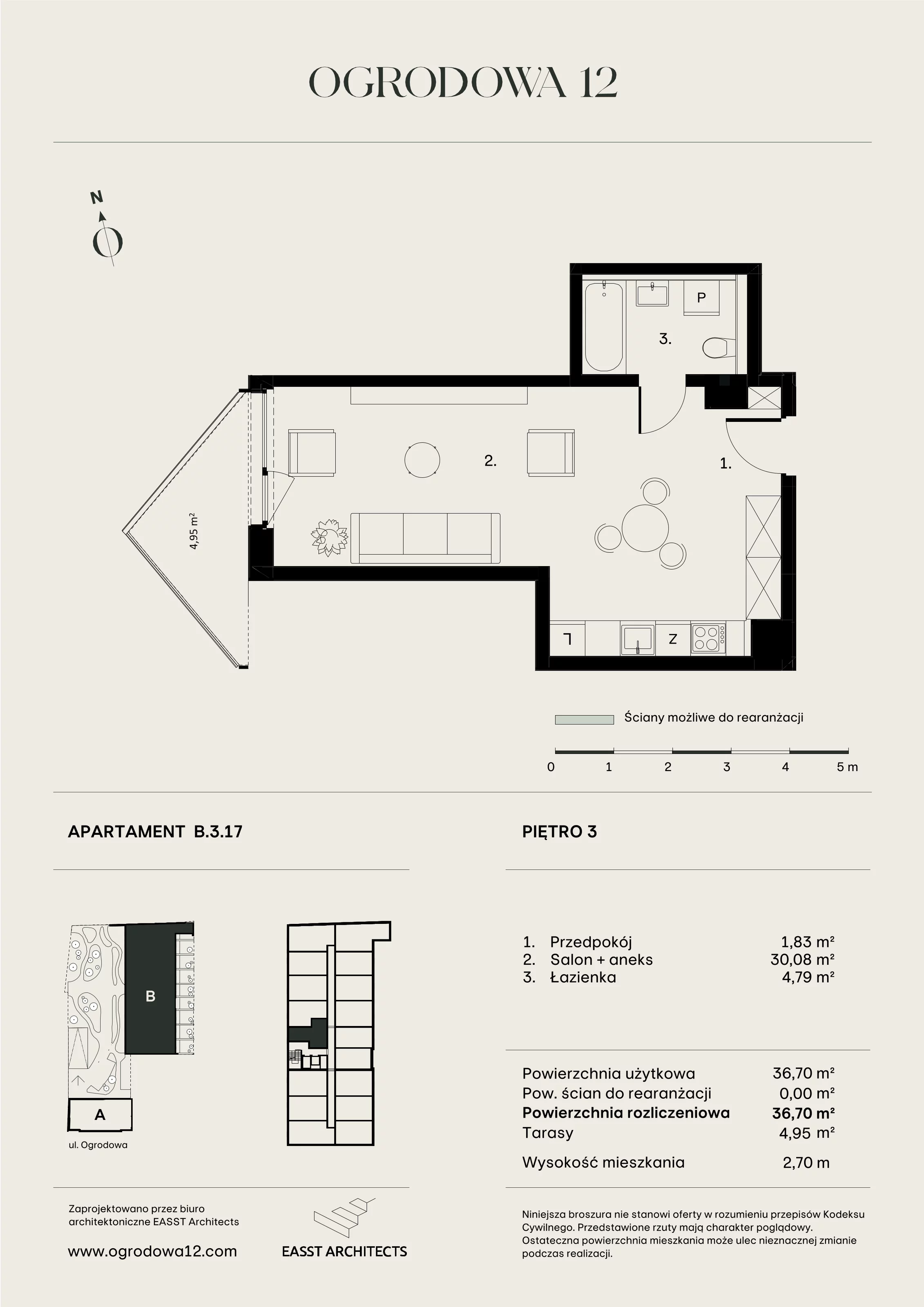 Mieszkanie 36,70 m², piętro 3, oferta nr B/3/17, Ogrodowa 12, Poznań, Stare Miasto, Stare Miasto, ul. Ogrodowa 12