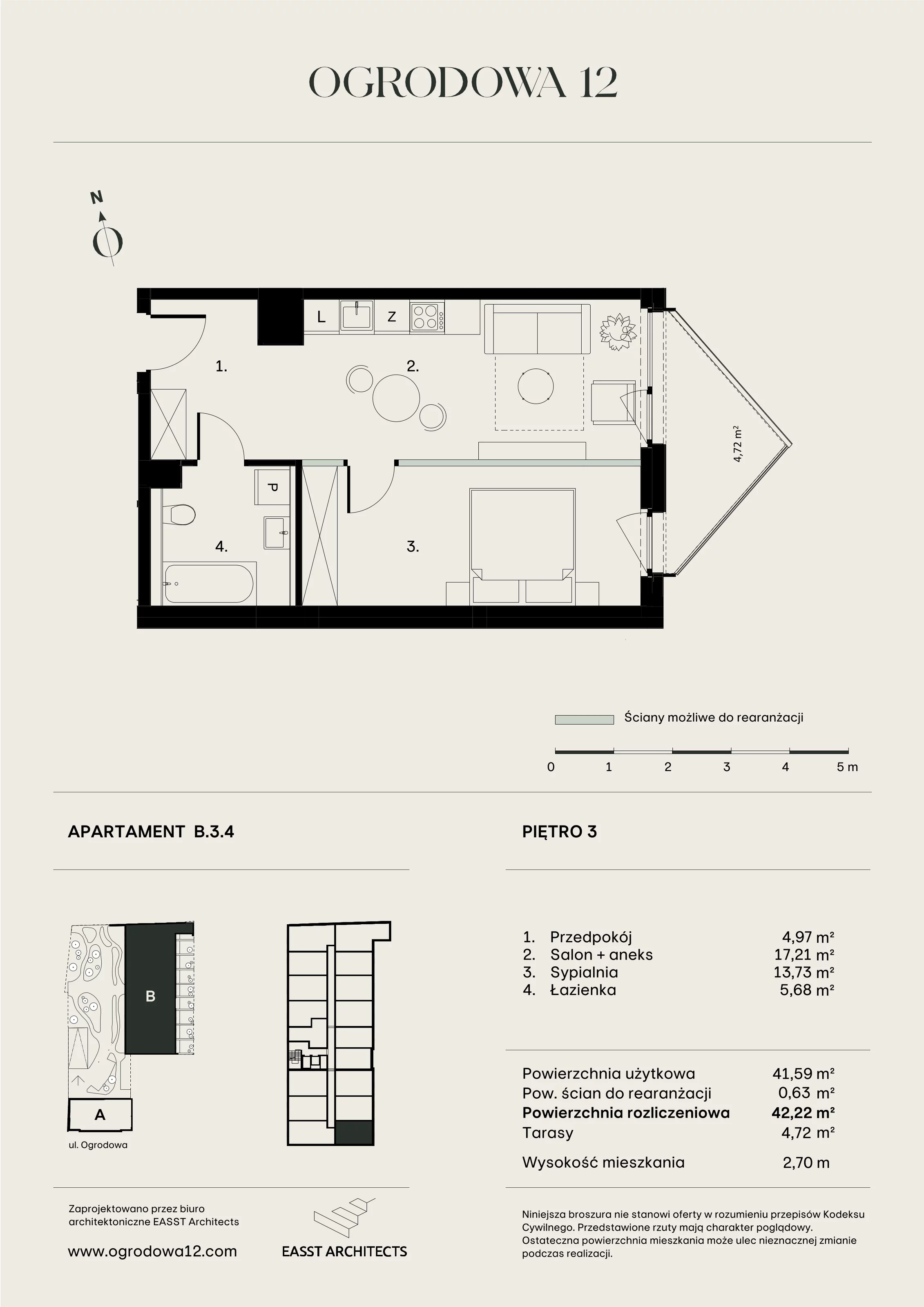 Mieszkanie 42,22 m², piętro 3, oferta nr B/3/4, Ogrodowa 12, Poznań, Stare Miasto, Stare Miasto, ul. Ogrodowa 12