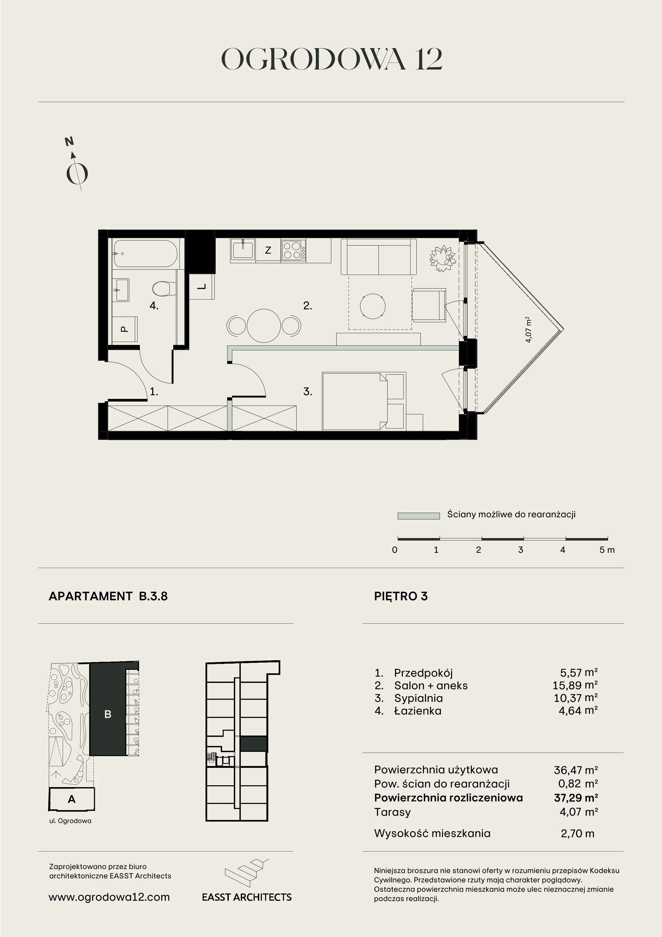 Mieszkanie 37,29 m², piętro 3, oferta nr B/3/8, Ogrodowa 12, Poznań, Stare Miasto, Stare Miasto, ul. Ogrodowa 12