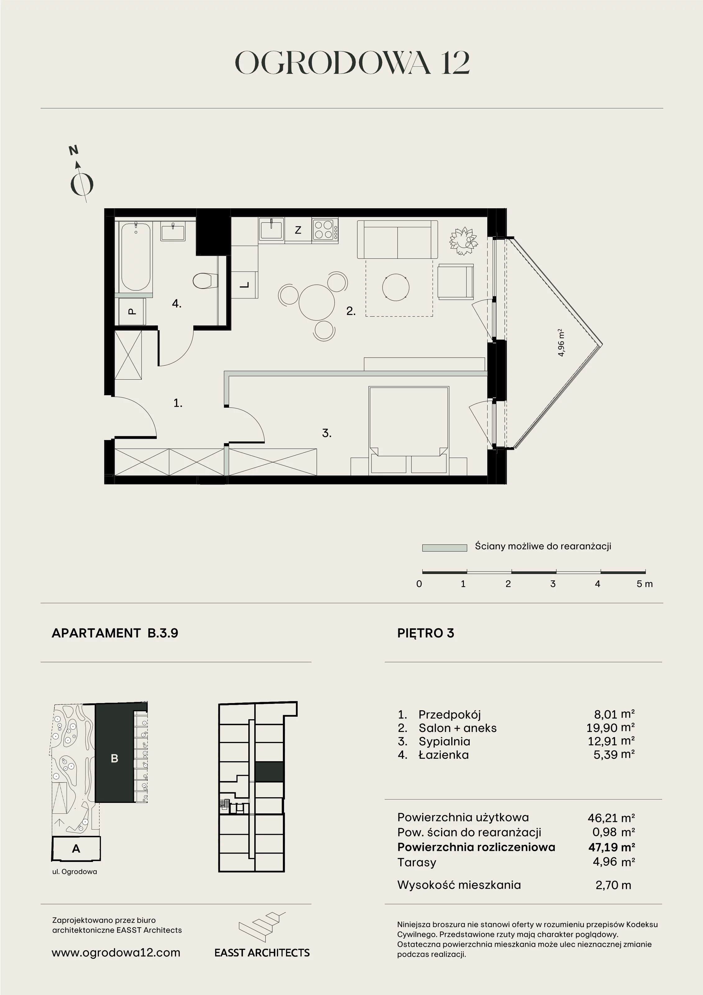 Mieszkanie 47,19 m², piętro 3, oferta nr B/3/9, Ogrodowa 12, Poznań, Stare Miasto, Stare Miasto, ul. Ogrodowa 12