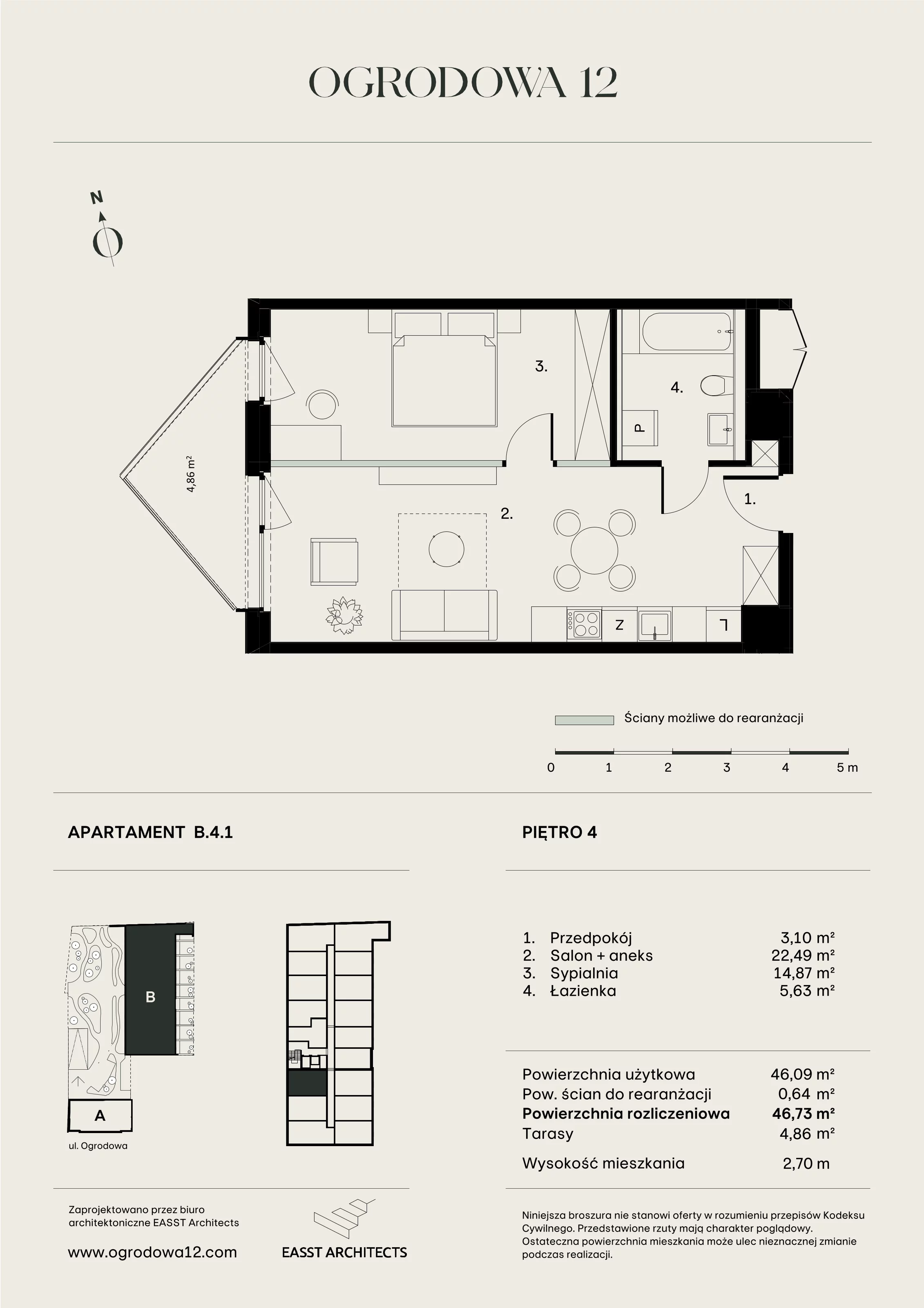 Mieszkanie 46,73 m², piętro 4, oferta nr B/4/1, Ogrodowa 12, Poznań, Stare Miasto, Stare Miasto, ul. Ogrodowa 12