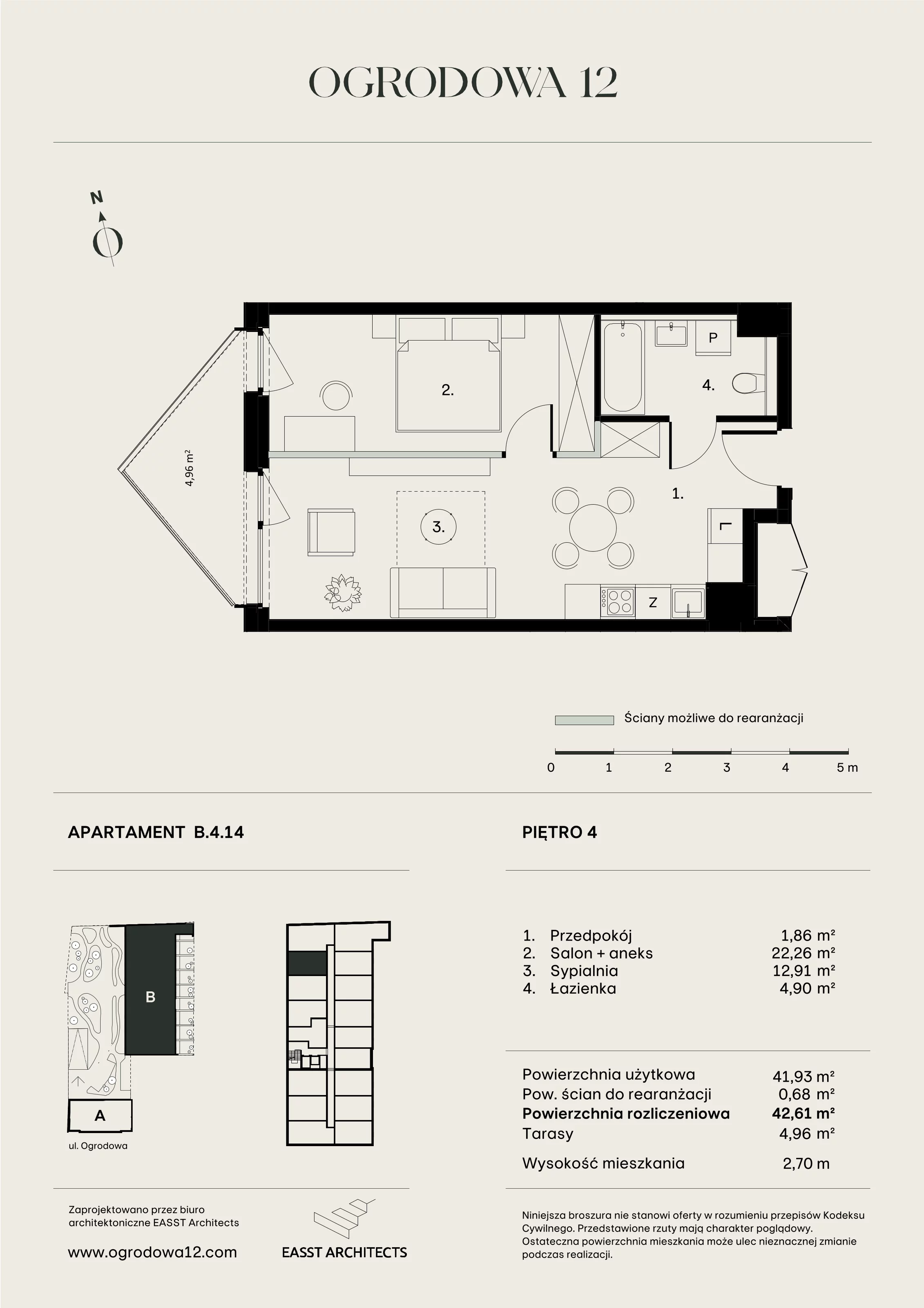 Mieszkanie 42,61 m², piętro 4, oferta nr B/4/14, Ogrodowa 12, Poznań, Stare Miasto, Stare Miasto, ul. Ogrodowa 12