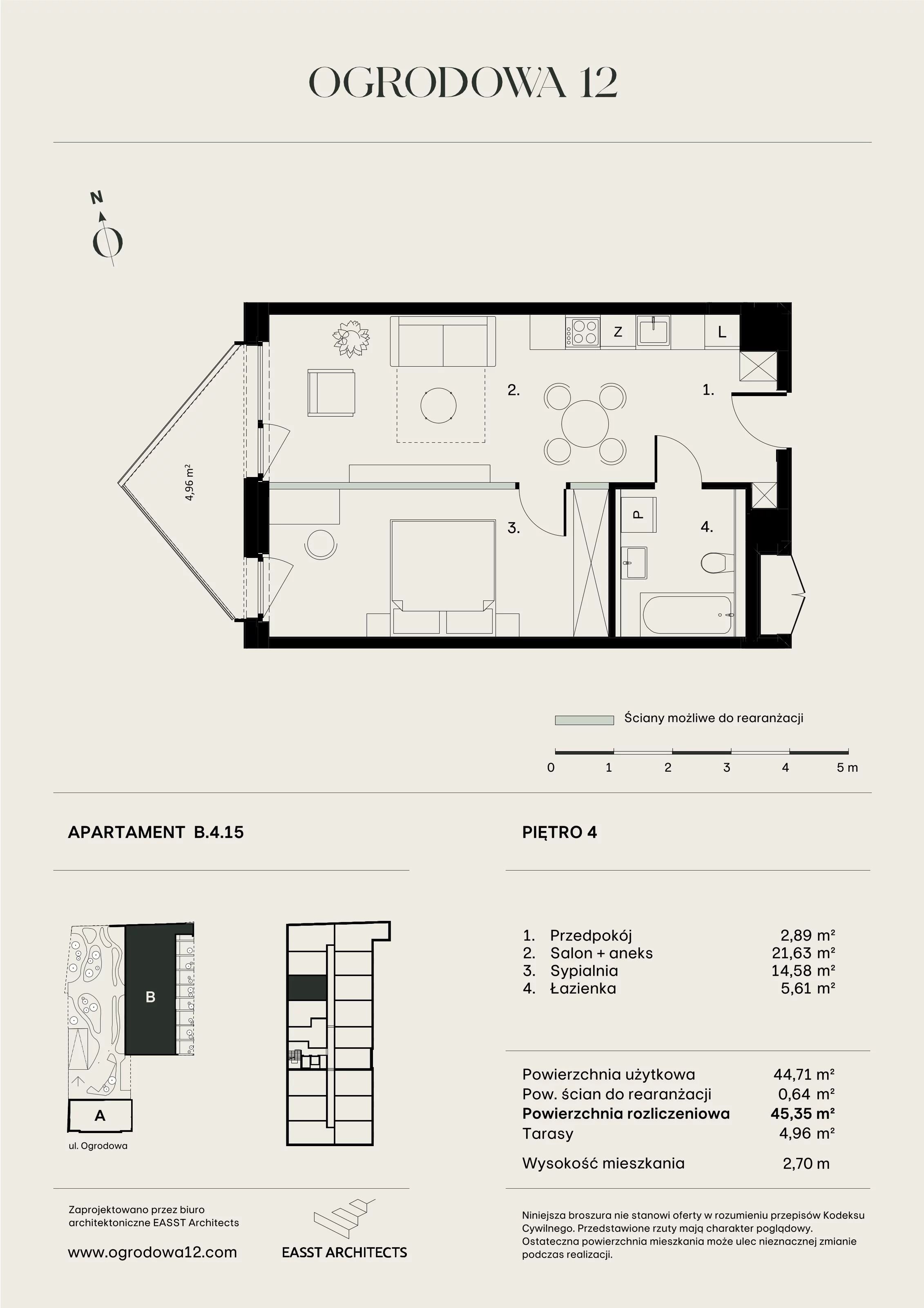 Mieszkanie 45,35 m², piętro 4, oferta nr B/4/15, Ogrodowa 12, Poznań, Stare Miasto, Stare Miasto, ul. Ogrodowa 12