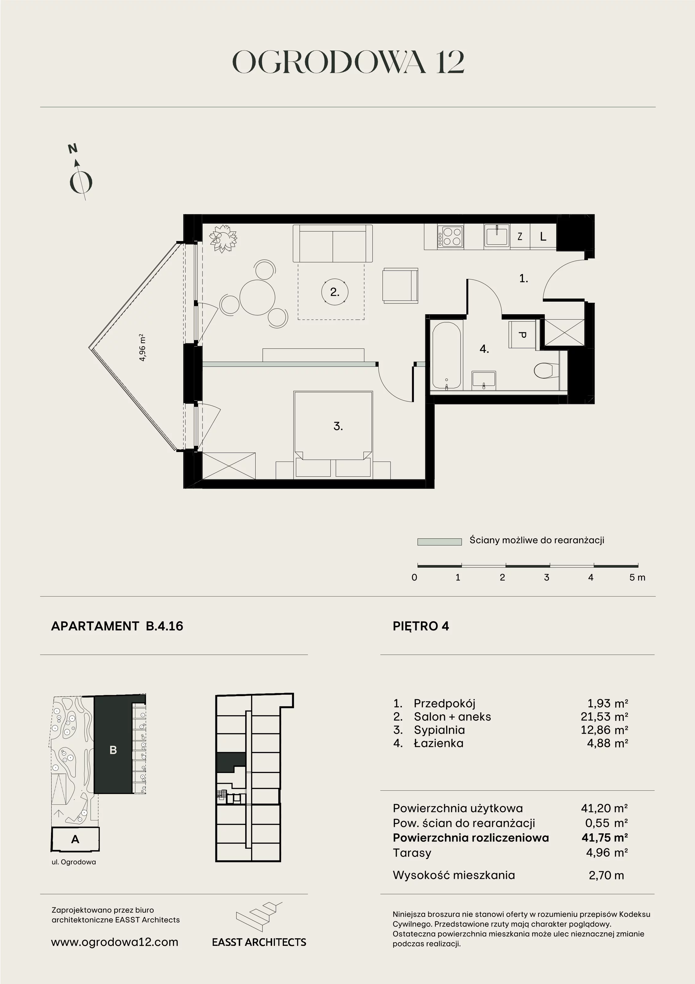 Mieszkanie 41,75 m², piętro 4, oferta nr B/4/16, Ogrodowa 12, Poznań, Stare Miasto, Stare Miasto, ul. Ogrodowa 12