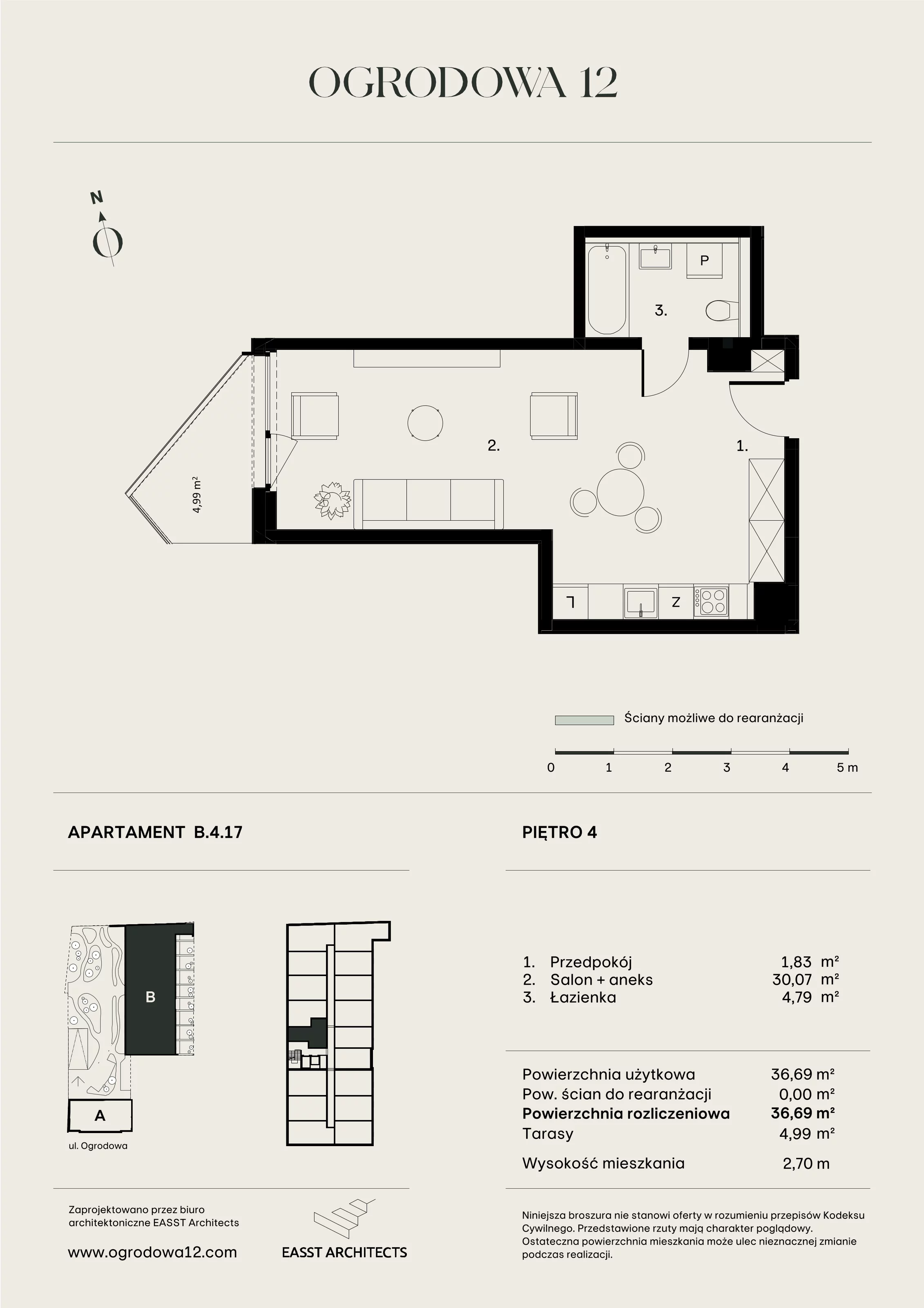 Mieszkanie 36,69 m², piętro 4, oferta nr B/4/17, Ogrodowa 12, Poznań, Stare Miasto, Stare Miasto, ul. Ogrodowa 12