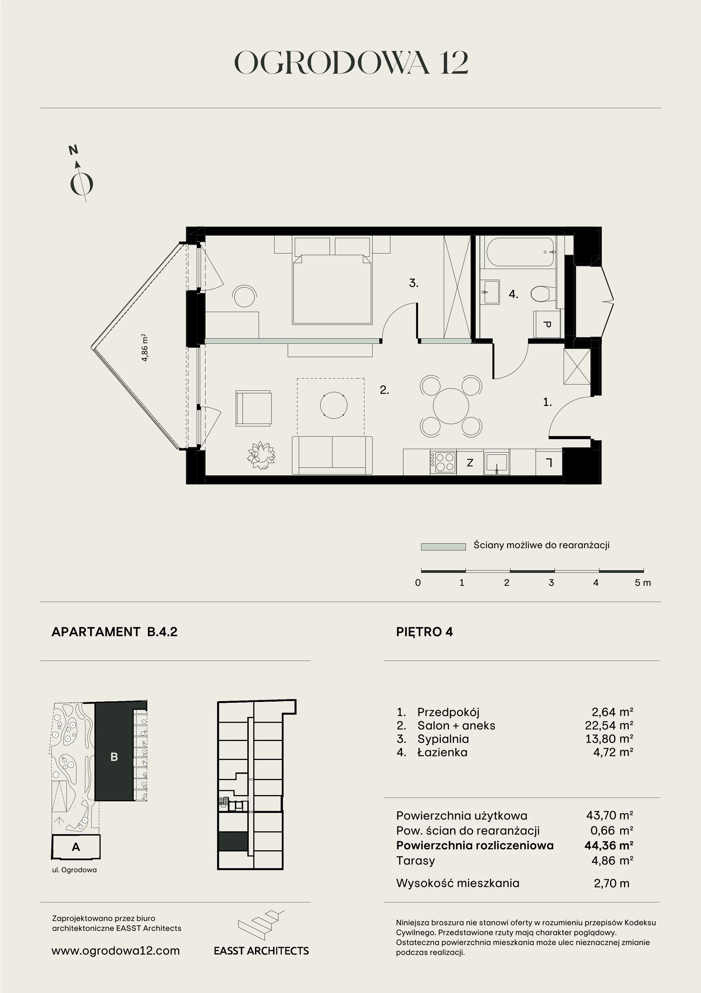 Mieszkanie 44,36 m², piętro 4, oferta nr B/4/2, Ogrodowa 12, Poznań, Stare Miasto, Stare Miasto, ul. Ogrodowa 12