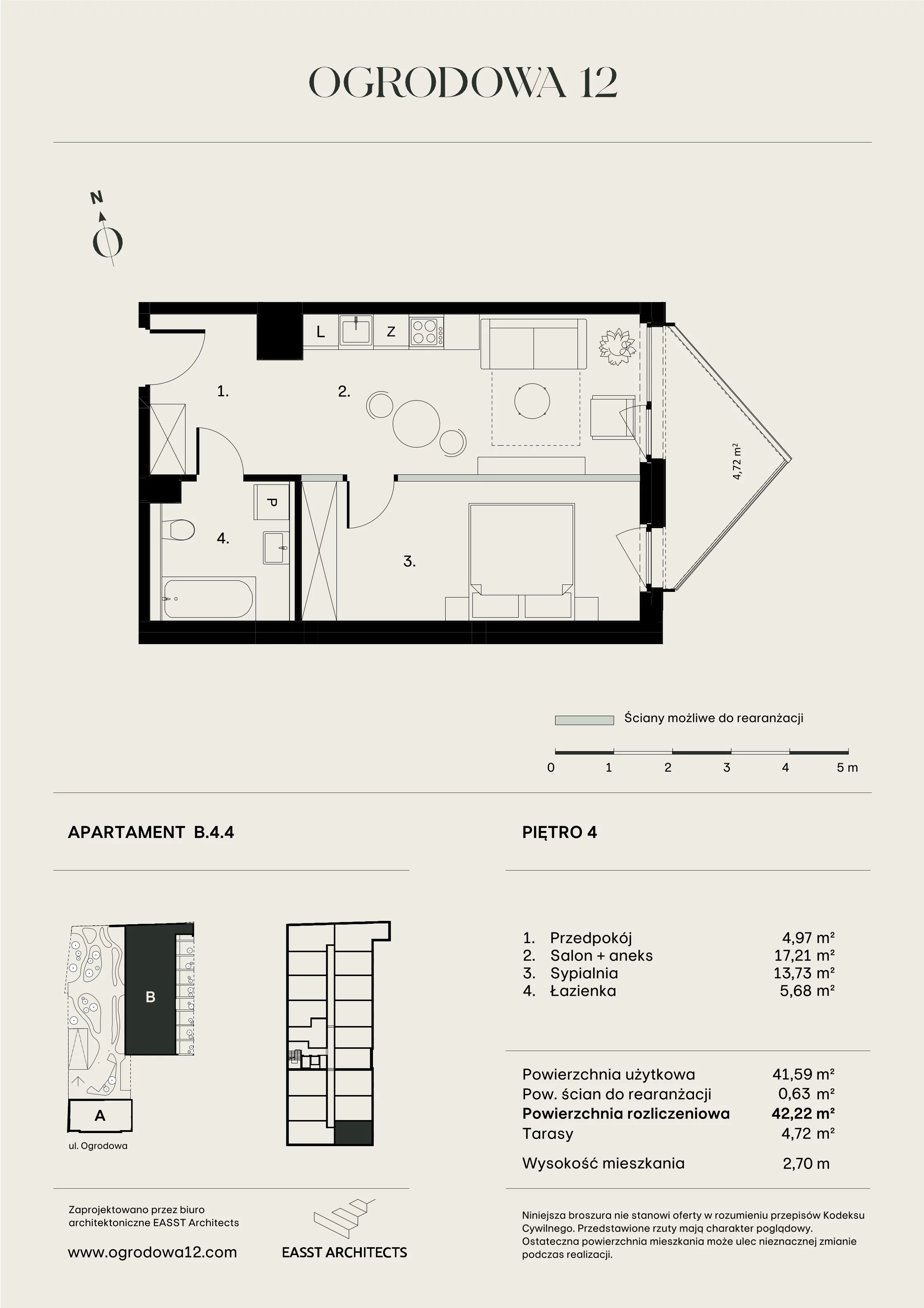 Mieszkanie 42,22 m², piętro 4, oferta nr B/4/4, Ogrodowa 12, Poznań, Stare Miasto, Stare Miasto, ul. Ogrodowa 12