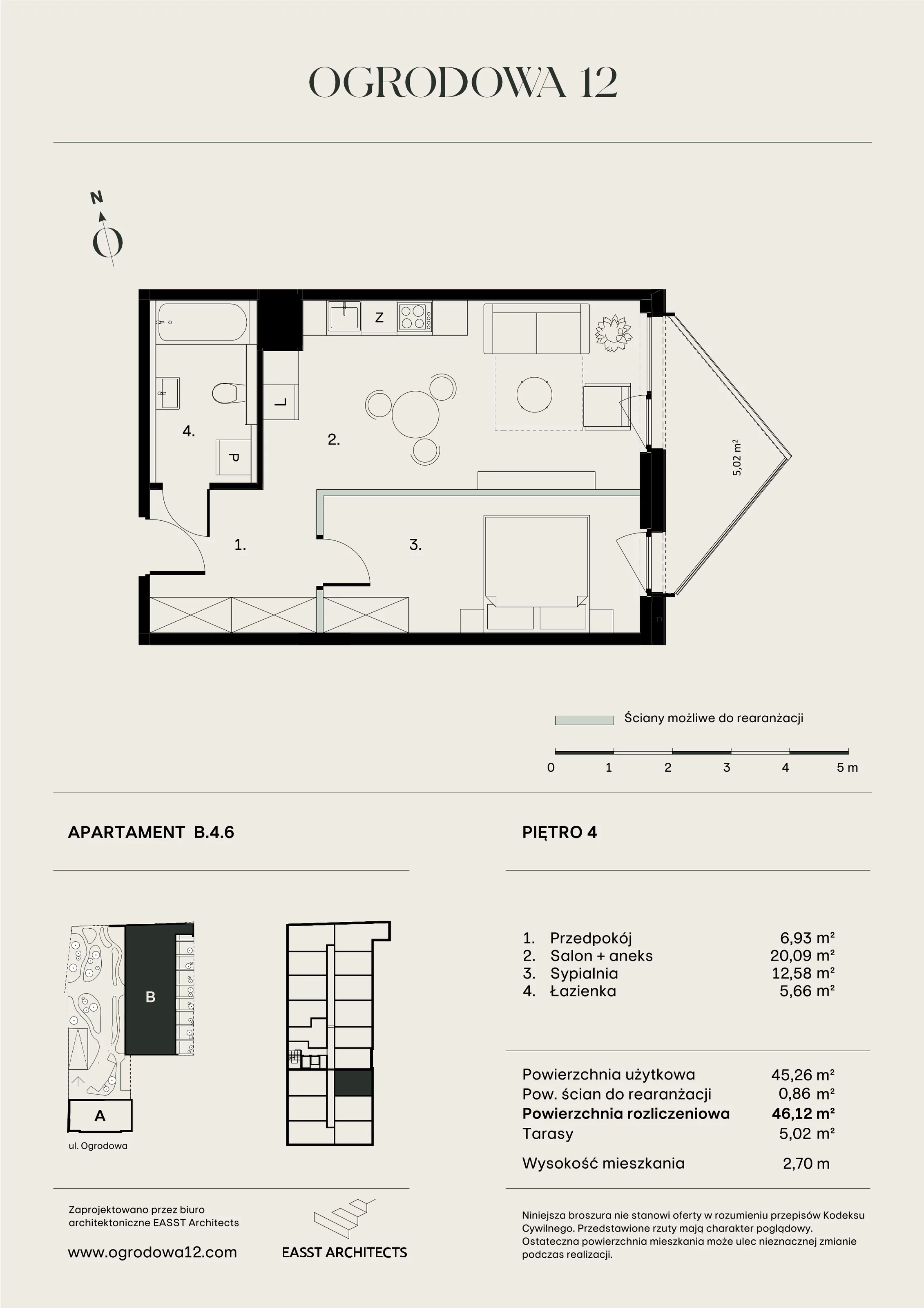 Mieszkanie 46,12 m², piętro 4, oferta nr B/4/6, Ogrodowa 12, Poznań, Stare Miasto, Stare Miasto, ul. Ogrodowa 12