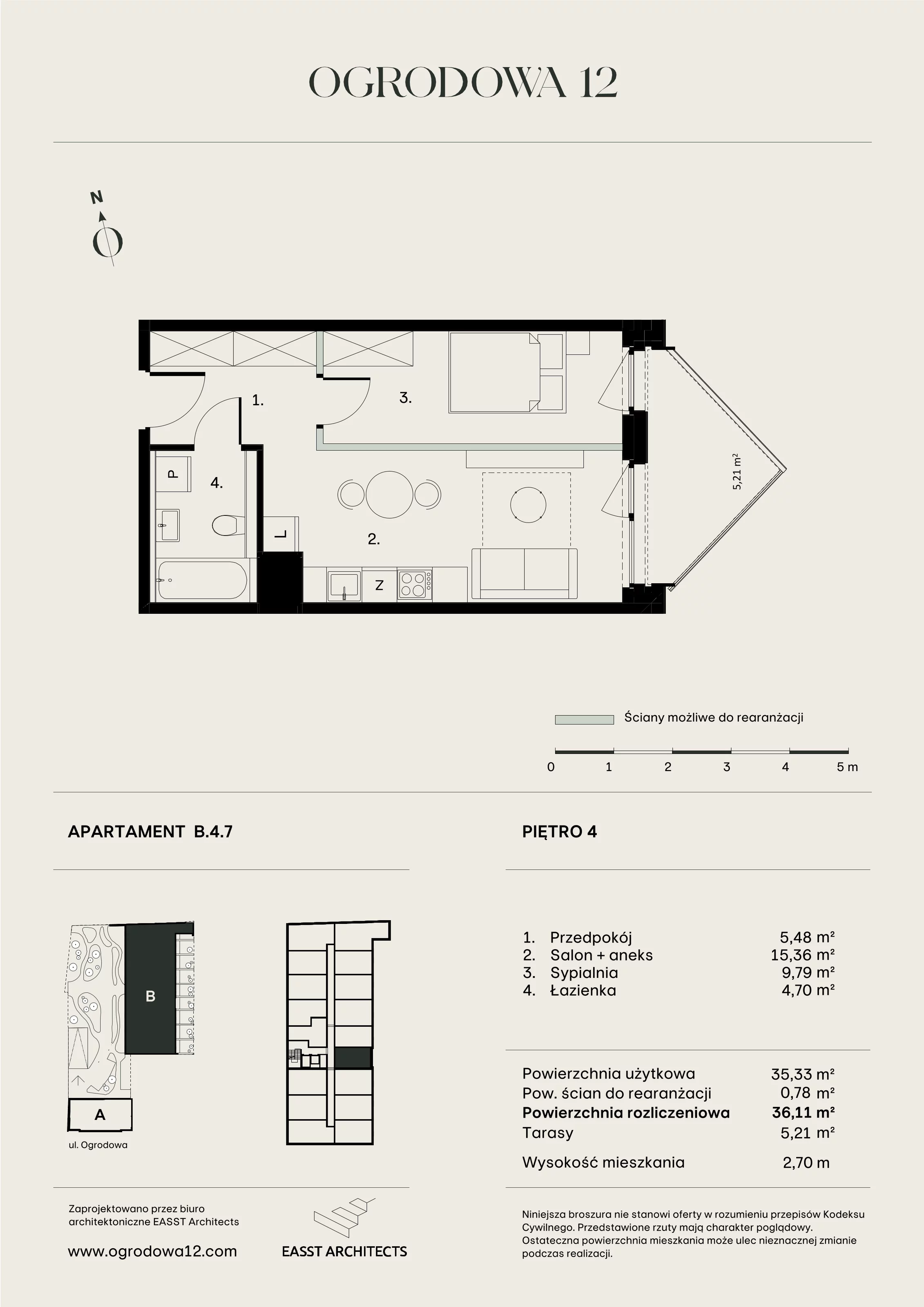 Mieszkanie 36,11 m², piętro 4, oferta nr B/4/7, Ogrodowa 12, Poznań, Stare Miasto, Stare Miasto, ul. Ogrodowa 12