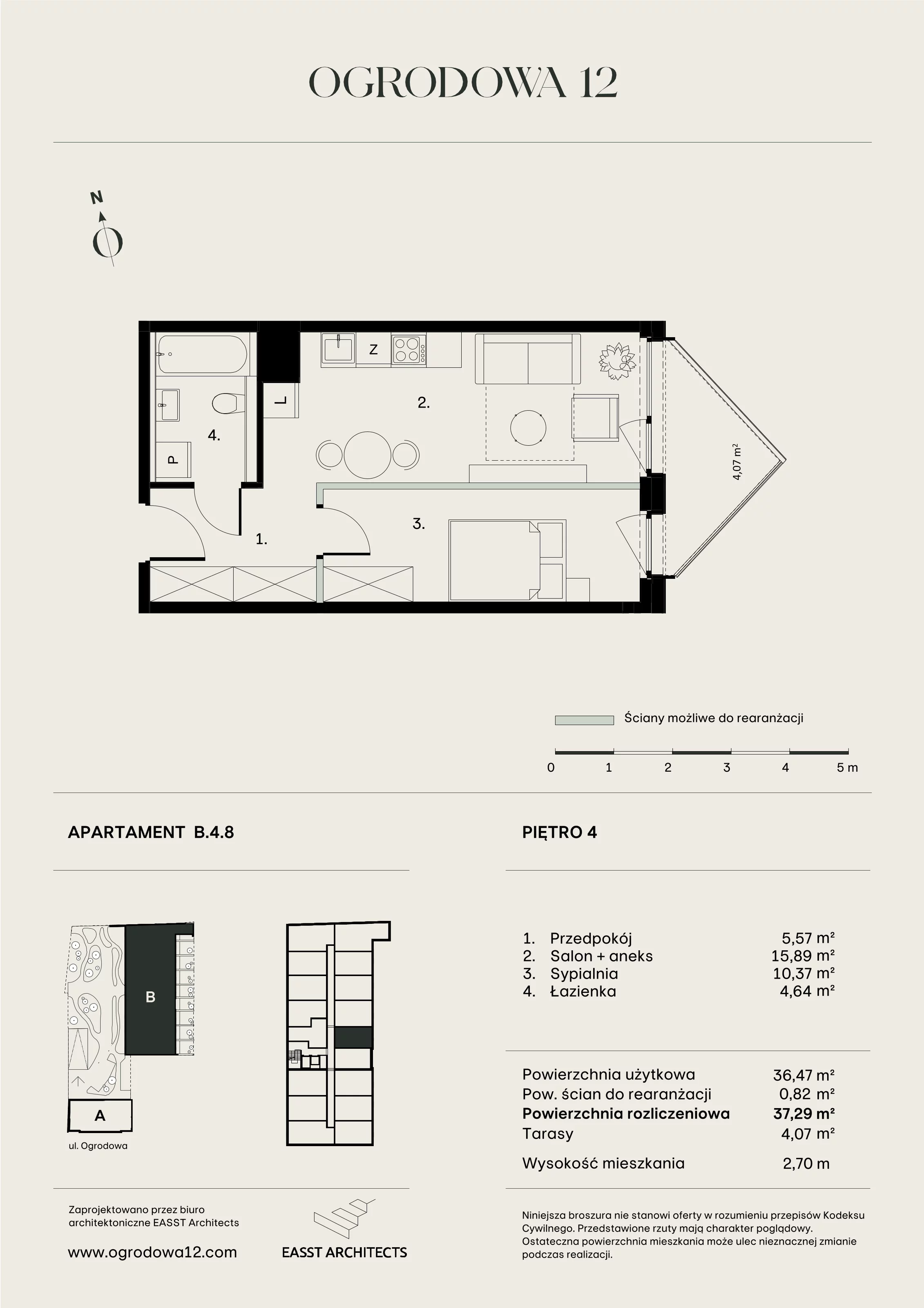 Mieszkanie 37,29 m², piętro 4, oferta nr B/4/8, Ogrodowa 12, Poznań, Stare Miasto, Stare Miasto, ul. Ogrodowa 12