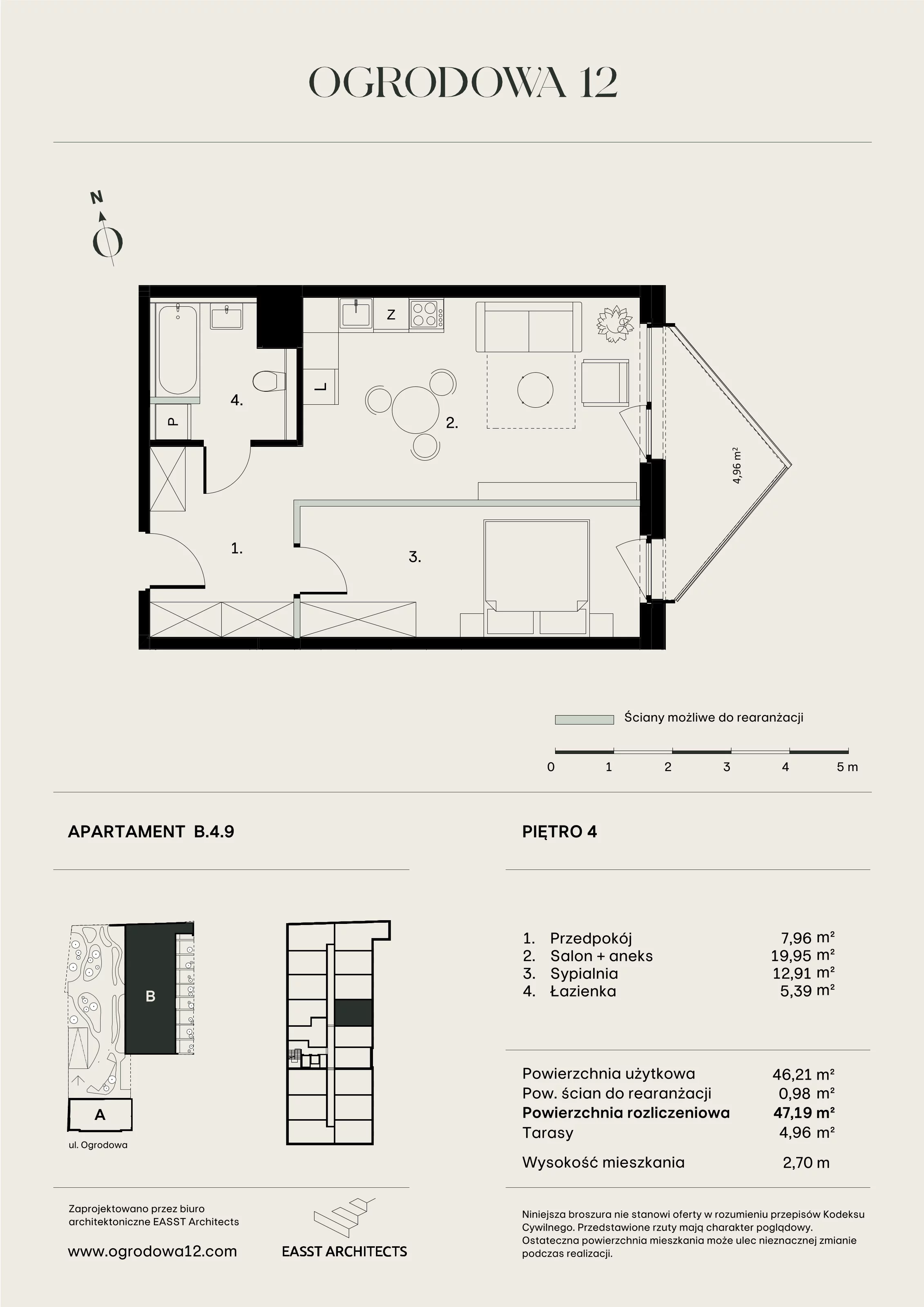 Mieszkanie 47,19 m², piętro 4, oferta nr B/4/9, Ogrodowa 12, Poznań, Stare Miasto, Stare Miasto, ul. Ogrodowa 12