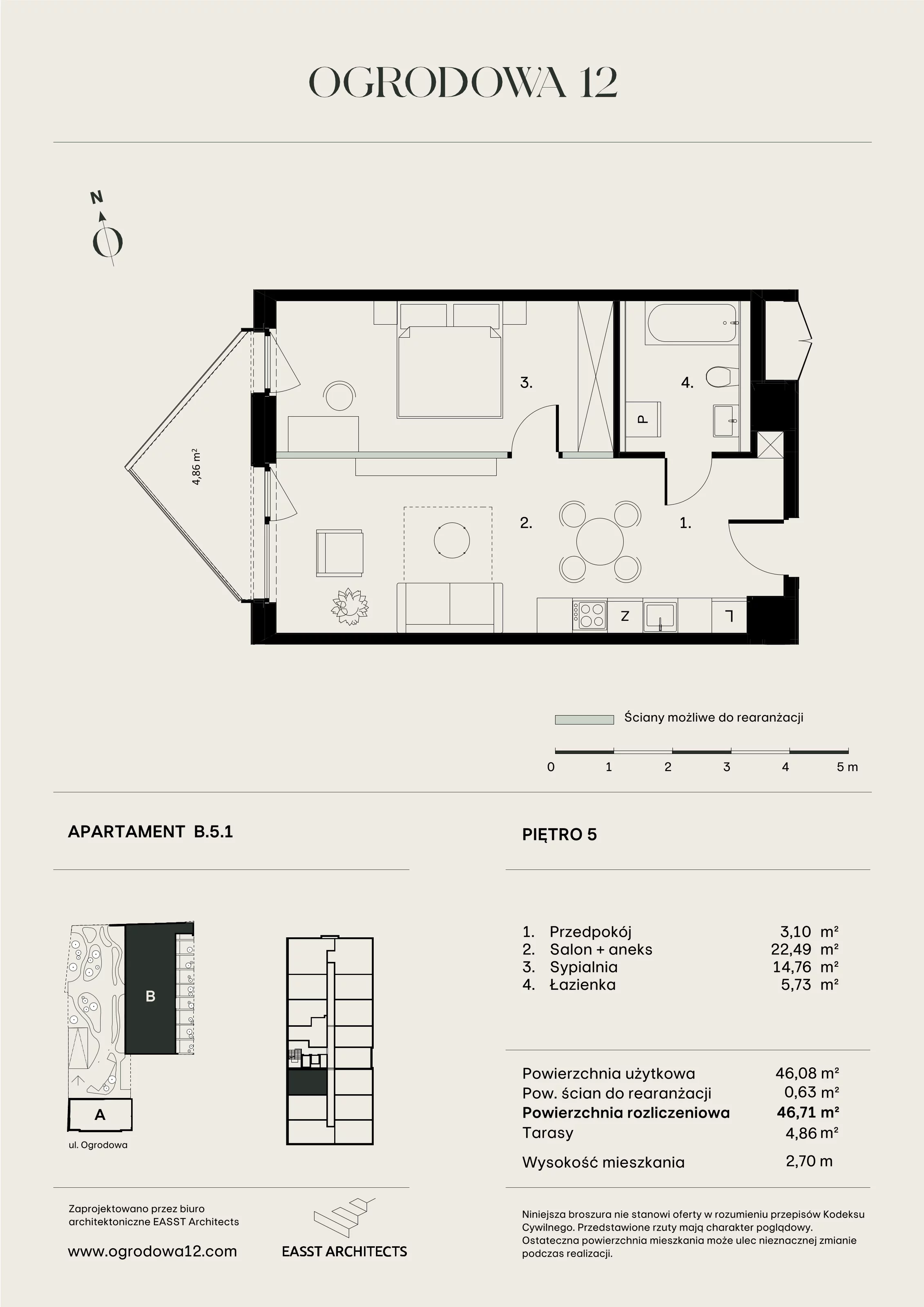 Mieszkanie 46,71 m², piętro 5, oferta nr B/5/1, Ogrodowa 12, Poznań, Stare Miasto, Stare Miasto, ul. Ogrodowa 12