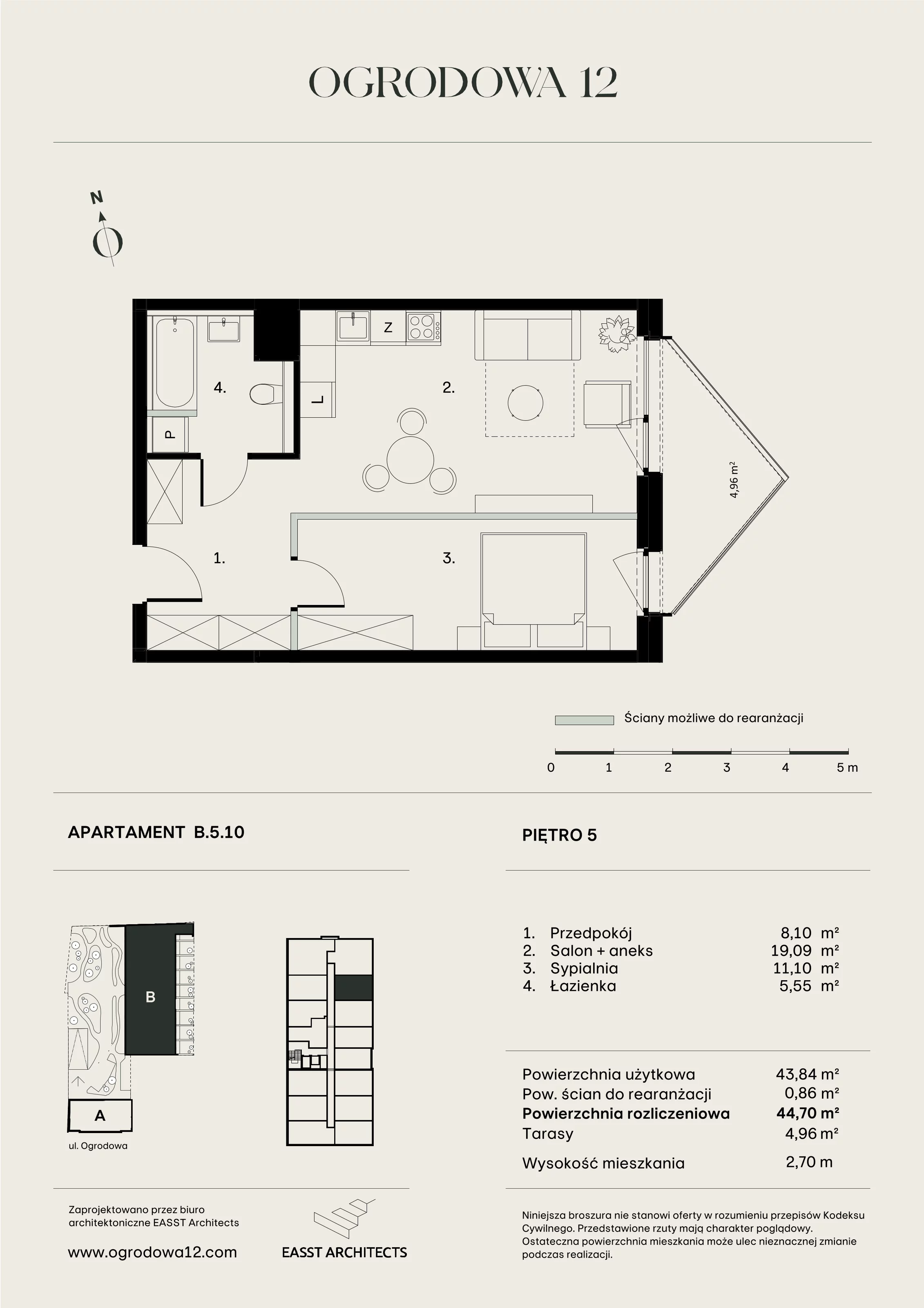 Mieszkanie 44,70 m², piętro 5, oferta nr B/5/10, Ogrodowa 12, Poznań, Stare Miasto, Stare Miasto, ul. Ogrodowa 12